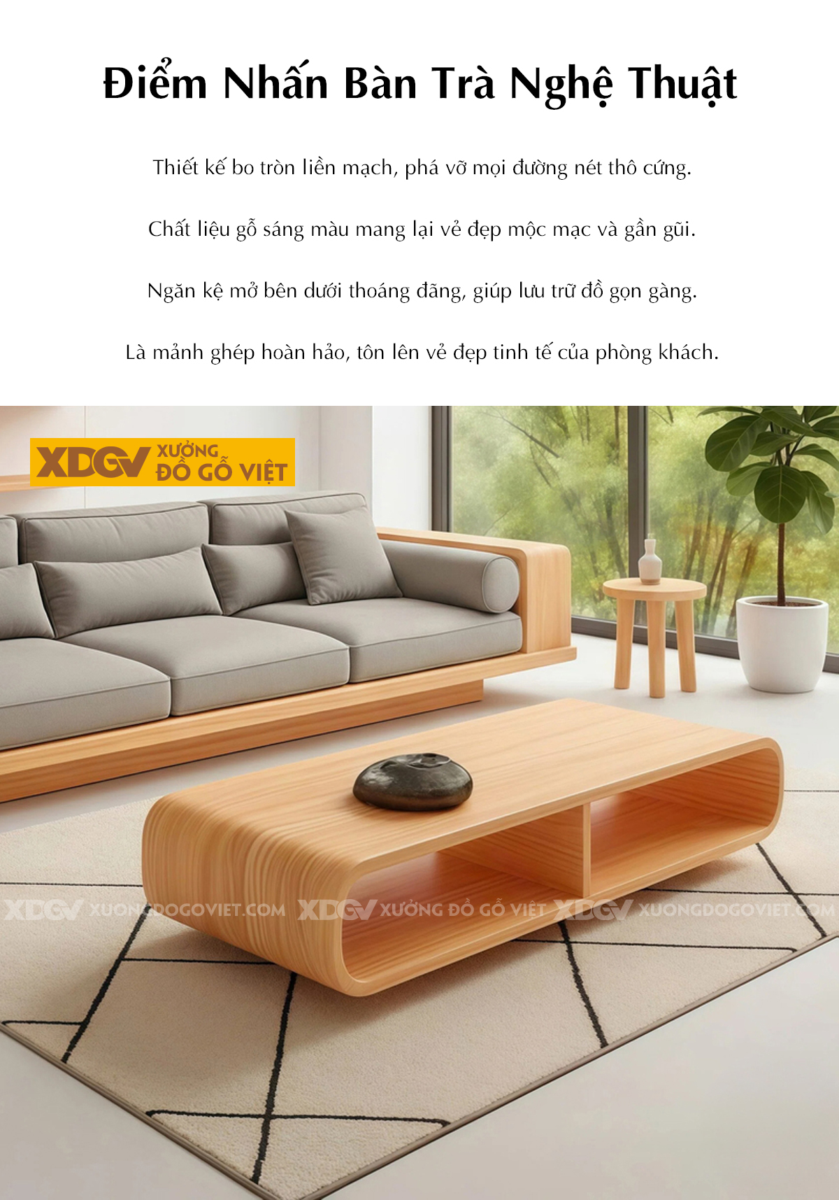 Bộ Bàn ghế Sofa 1 Văng Dáng Thấp Kèm Bàn Trà Oval Độc Đáo