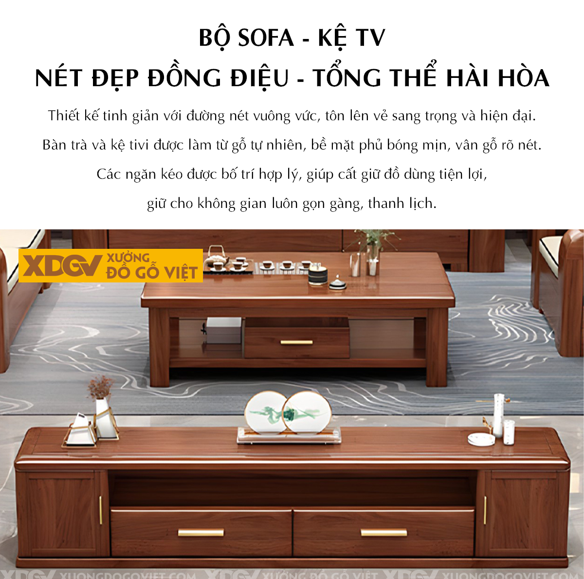 Bộ Bàn Ghế Sofa Căm Xe Tay Vịn Chạm Họa Tiết Có Hộc Đựng