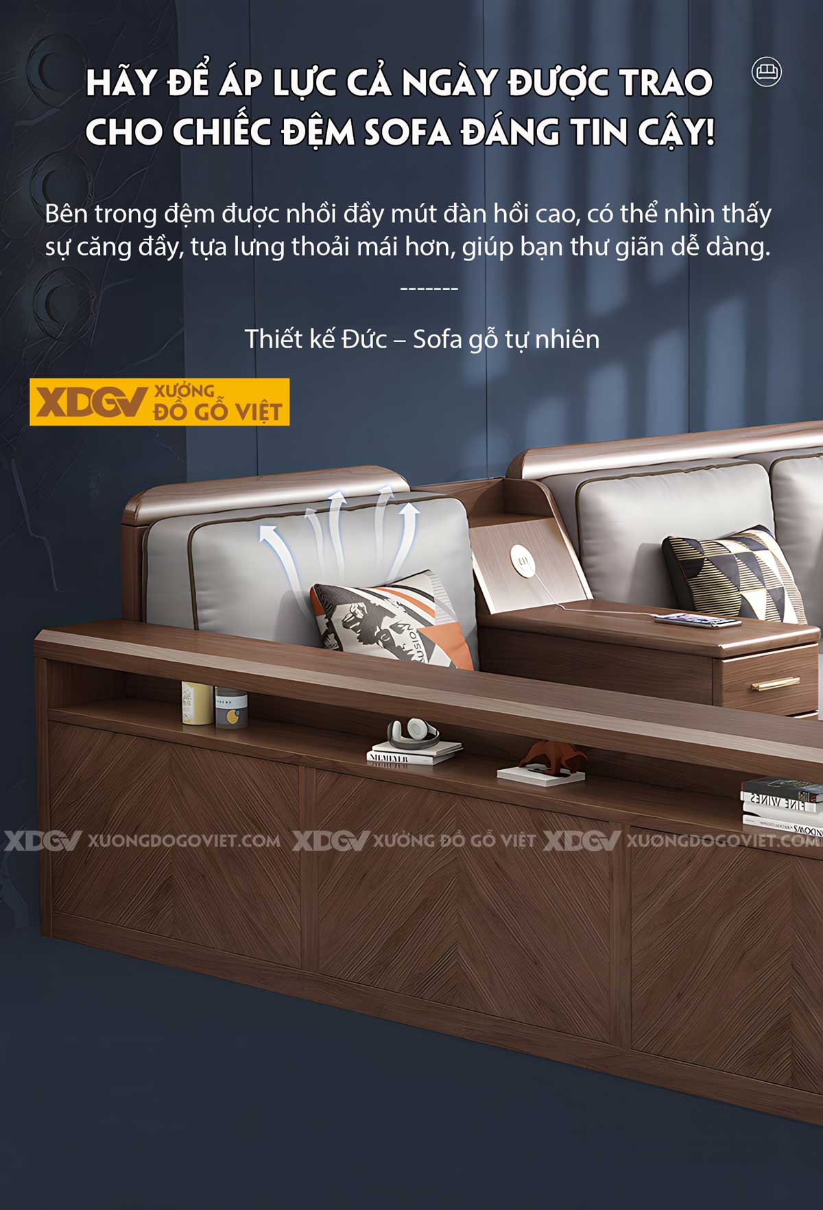 Bộ Bàn Ghế Sofa Sồi Thịt Góc L Tay Hộp Pano Có Ngăn Để Đồ