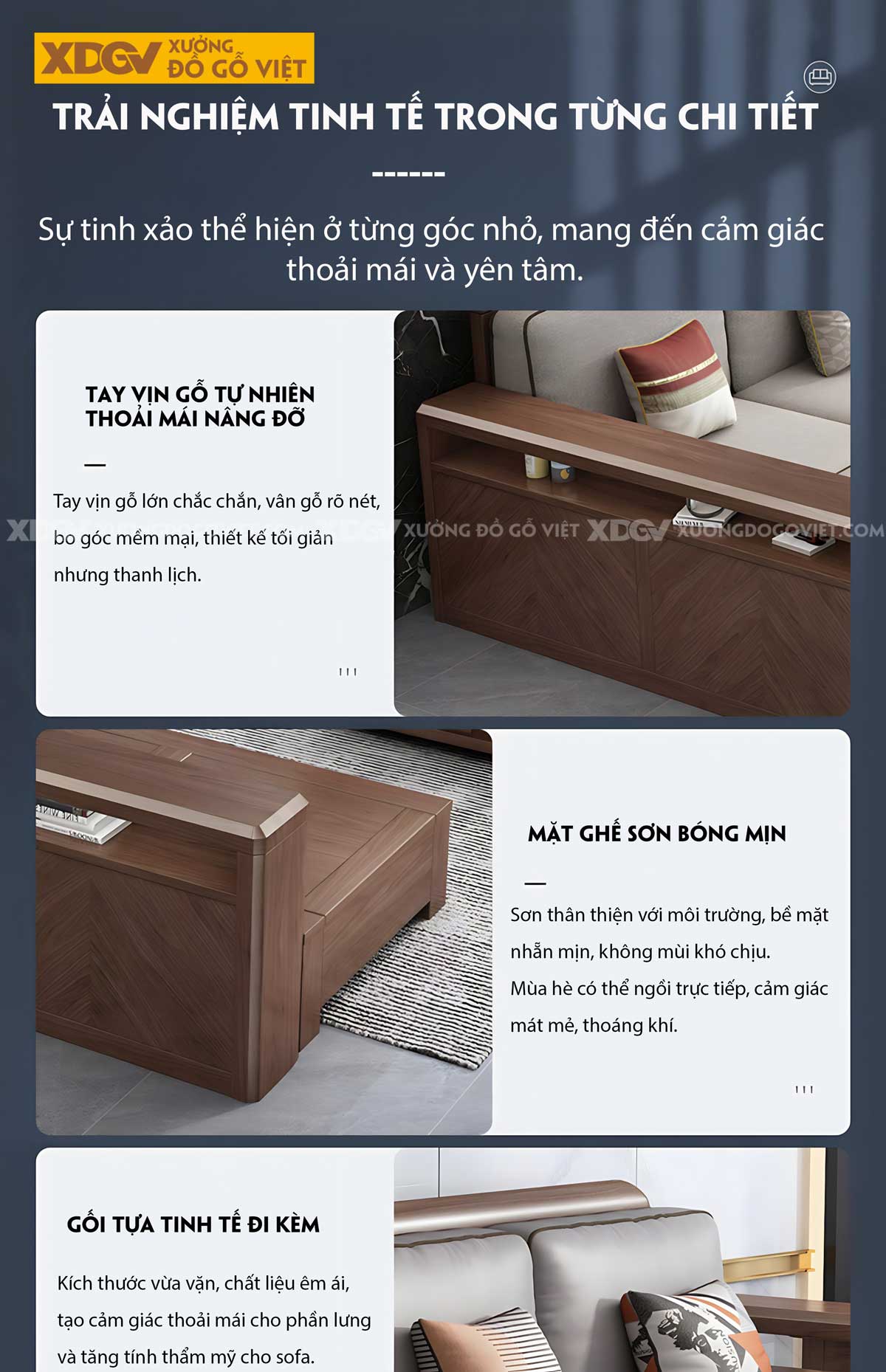 Bộ Bàn Ghế Sofa Sồi Thịt Góc L Tay Hộp Pano Có Ngăn Để Đồ