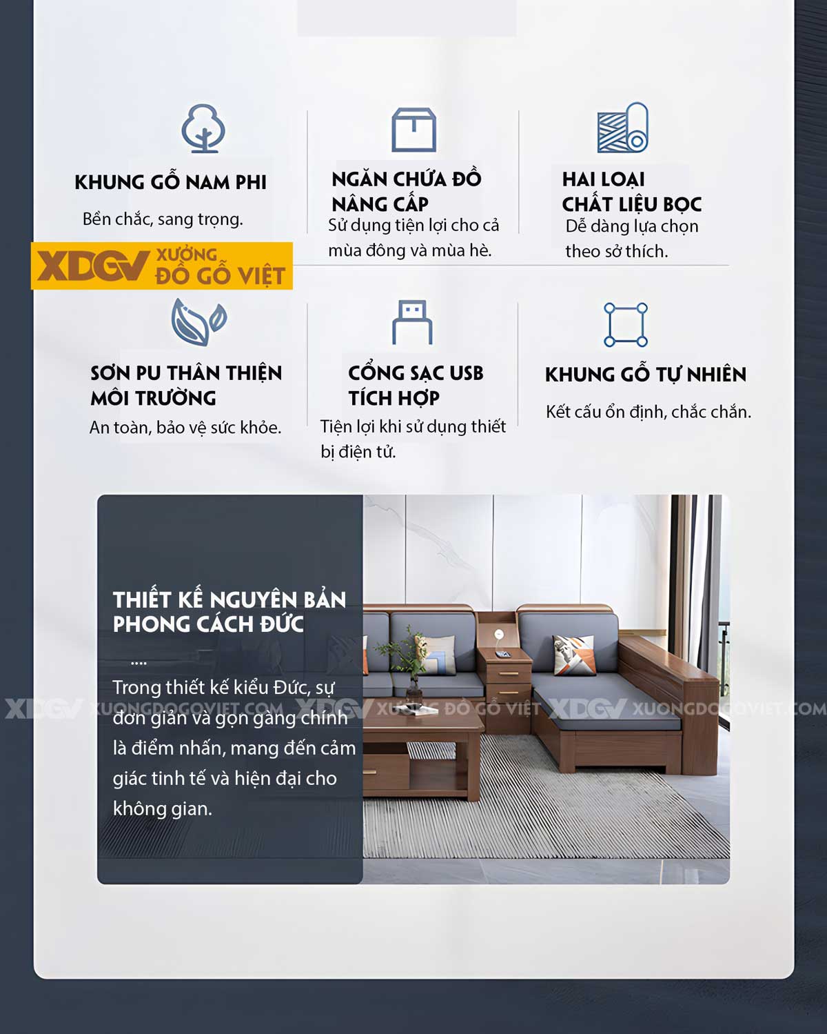 Bộ Bàn Ghế Sofa Sồi Thịt Góc L Tay Hộp Pano Có Ngăn Để Đồ