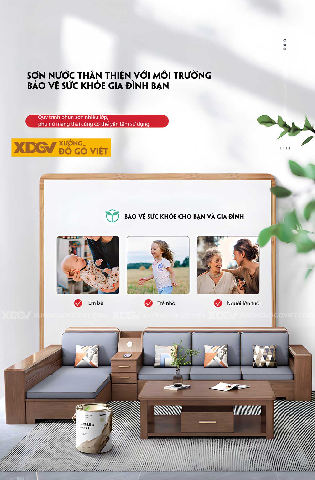 Bộ Bàn Ghế Sofa Sồi Thịt Góc L Tay Hộp Pano Có Ngăn Để Đồ