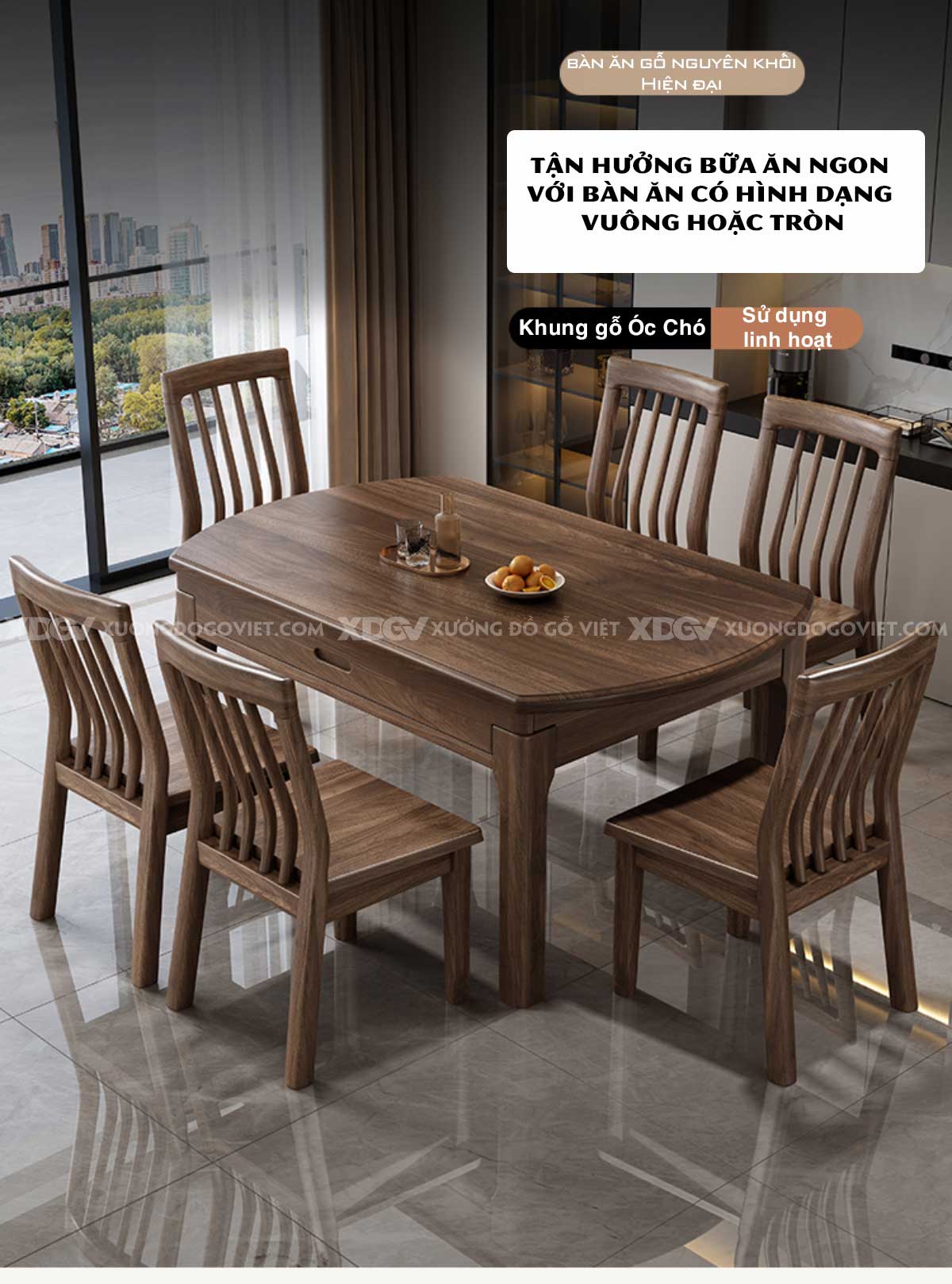 Bộ Bàn Gỗ Óc Chó Hiện Đại Thay Đổi Vuông Tròn Linh Hoạt
