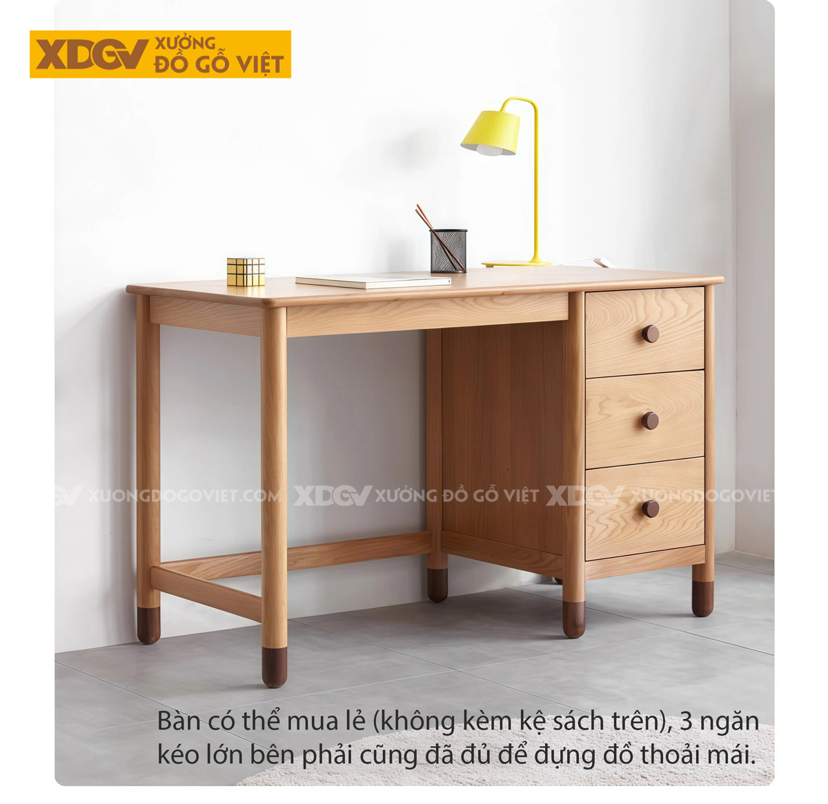 Bộ Bàn Học Liền Giá Sách Gỗ Sồi Mỹ Phong Cách Nhật Bản