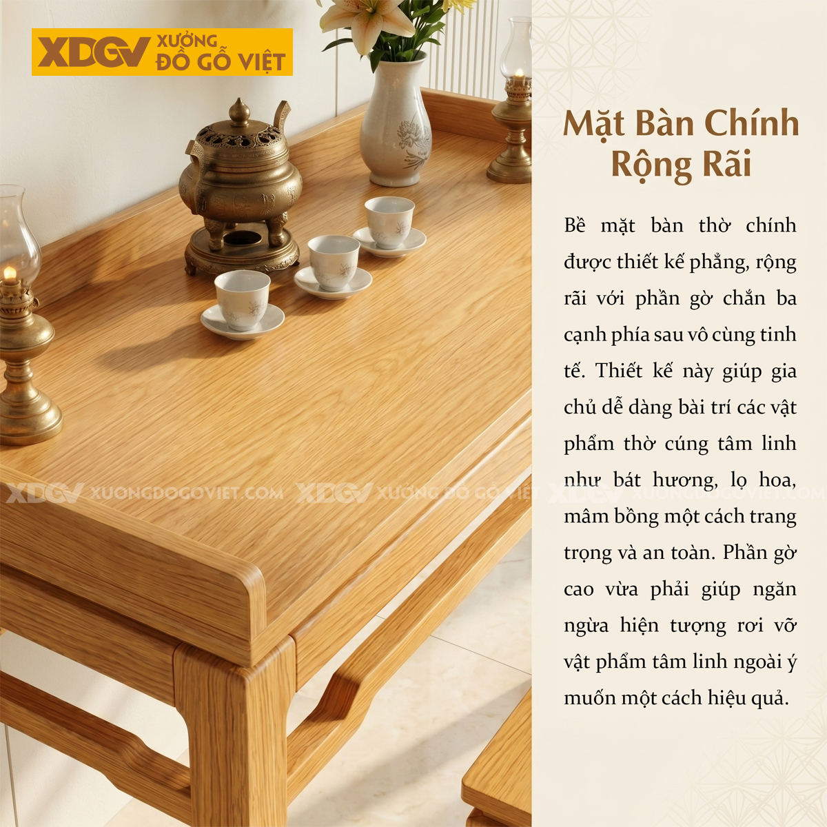 Bộ Bàn Thờ Mẹ Ôm Con Gỗ Sồi Thiết Kế Chân Móng Ngựa Thon Cao