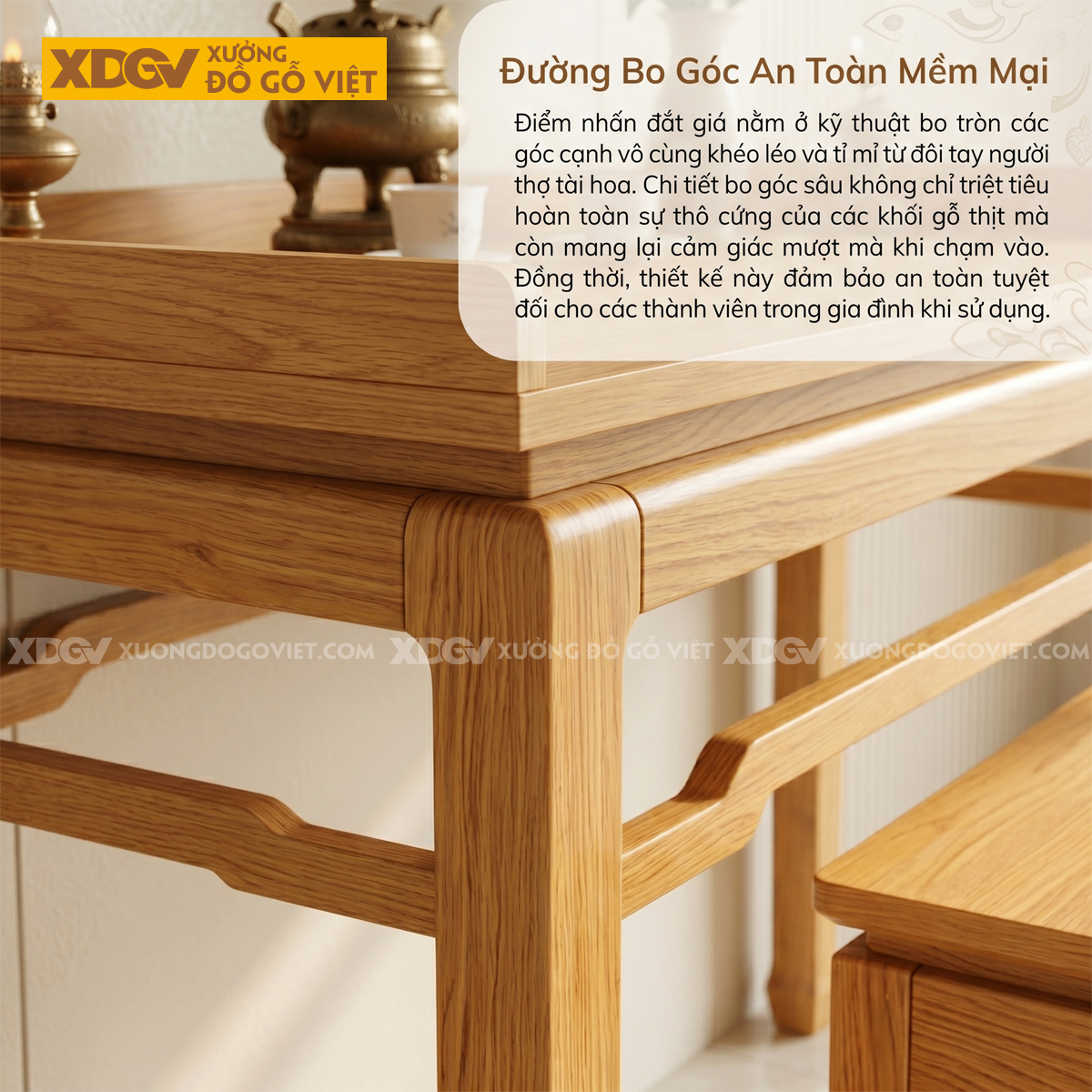 Bộ Bàn Thờ Mẹ Ôm Con Gỗ Sồi Thiết Kế Chân Móng Ngựa Thon Cao