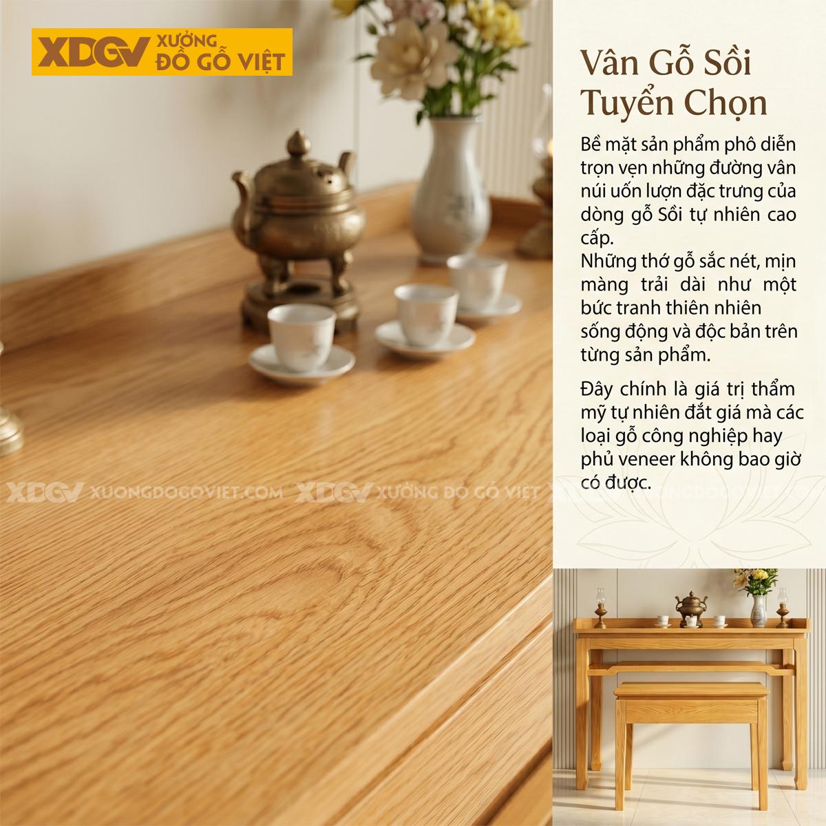 Bộ Bàn Thờ Mẹ Ôm Con Gỗ Sồi Thiết Kế Chân Móng Ngựa Thon Cao