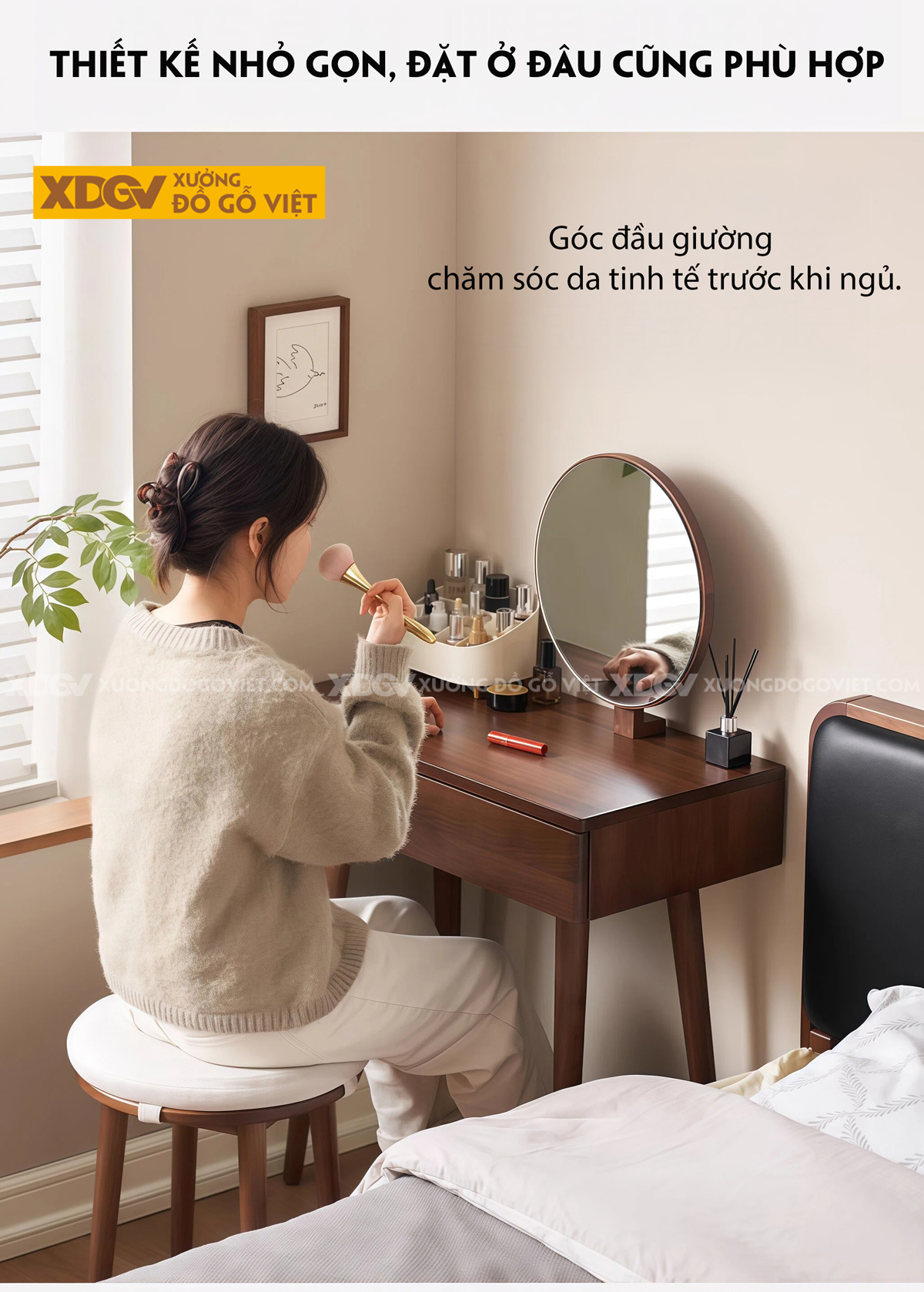 Bộ Bàn Trang Điểm Để Phòng Ngủ Gỗ Óc Chó Vách Nan Trang Trí