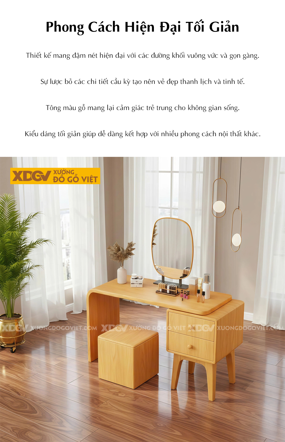 Bộ Bàn Trang Điểm Phòng Ngủ Gỗ Gõ Đỏ 2 Tầng Phối Gương Oval