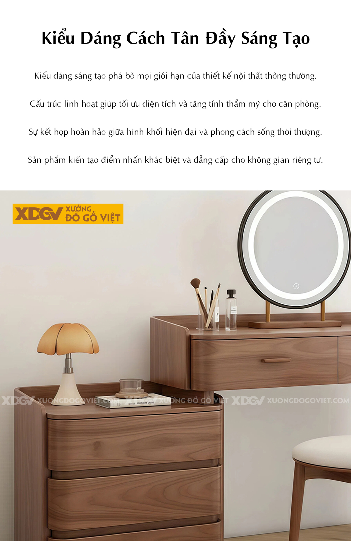 Bộ Bàn Trang Điểm Phòng Ngủ Gỗ Óc Chó Bố Cục Đa Tầng Phối Tủ