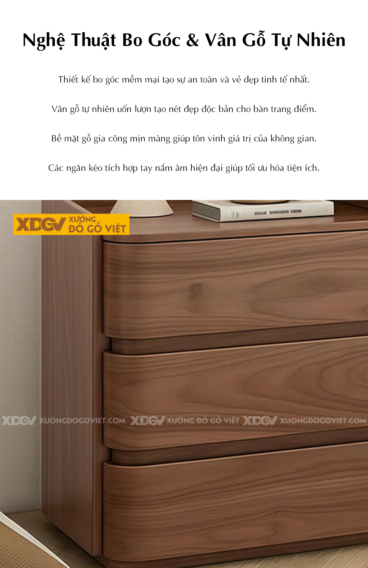 Bộ Bàn Trang Điểm Phòng Ngủ Gỗ Óc Chó Bố Cục Đa Tầng Phối Tủ