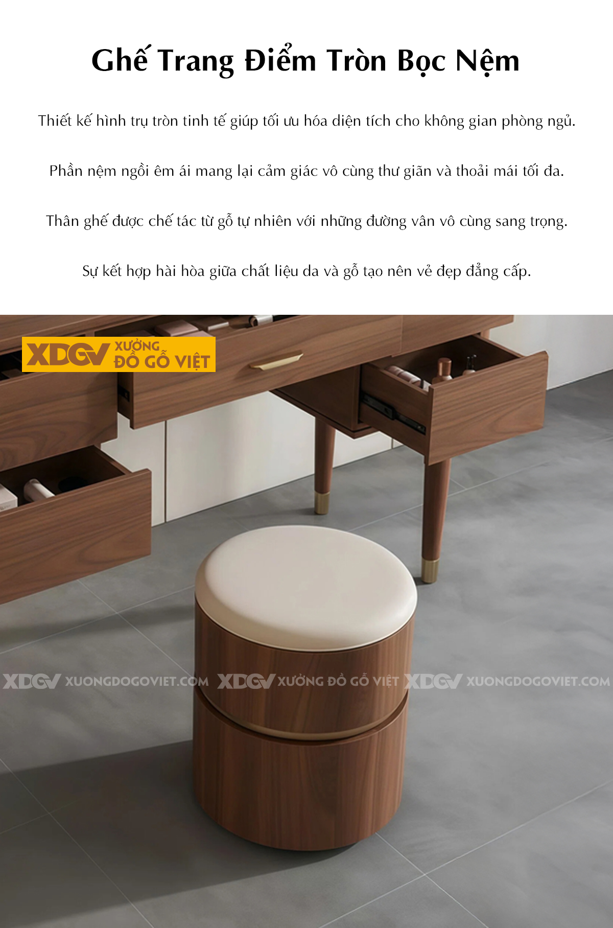 Bộ Bàn Trang Điểm Phòng Ngủ Gỗ Óc Chó Dáng Vuông Phối Gương