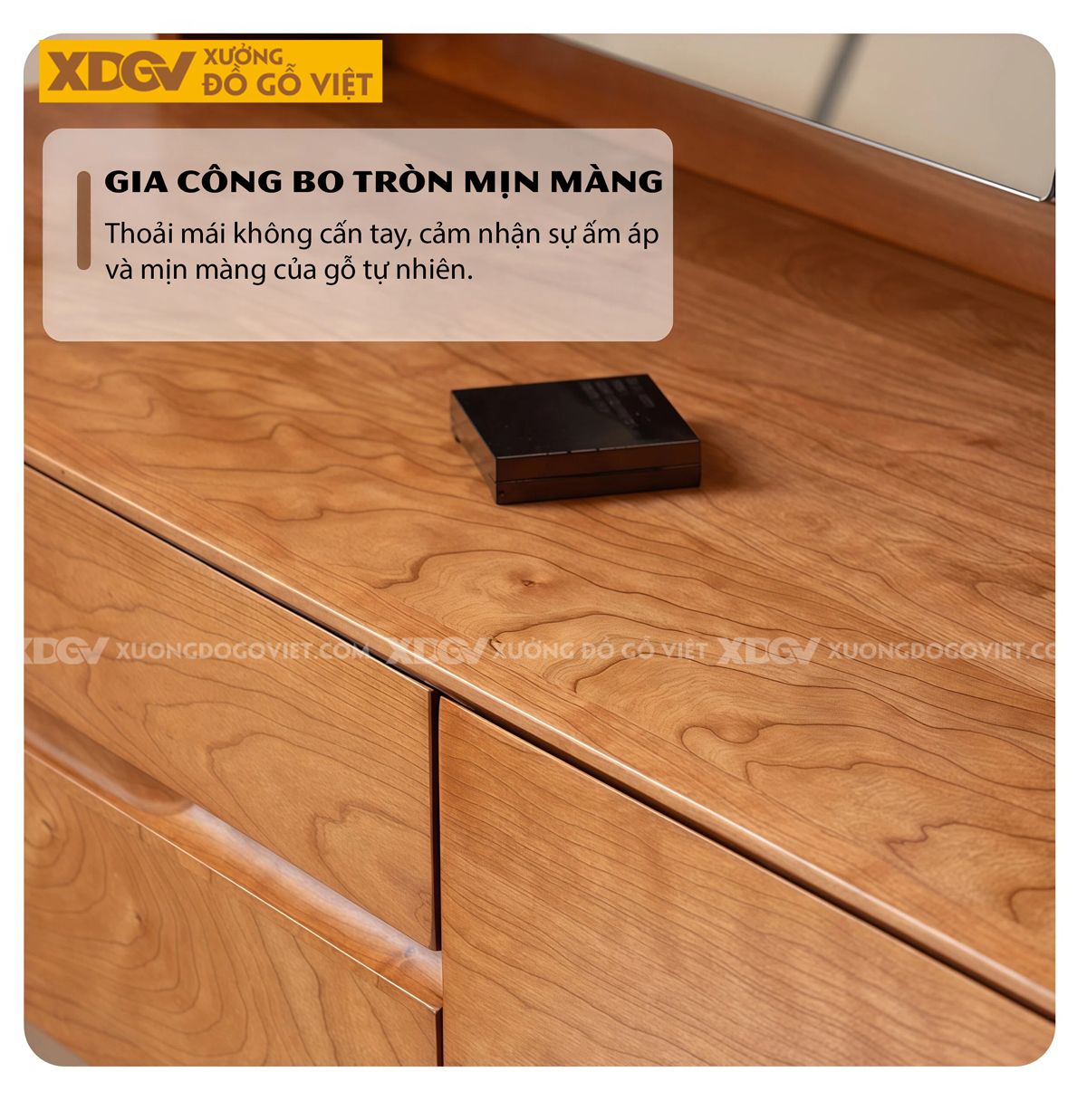 Bộ Bàn Trang Điểm Phòng Ngủ Gỗ Sồi Chân Cao Chữ H Phối Gương