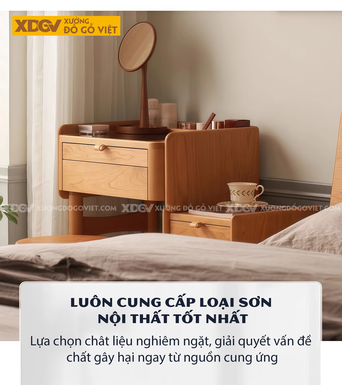 Bộ Bàn Trang Điểm Phòng Ngủ Gỗ Sồi Thiết Kế Đa Tầng Phối Tủ