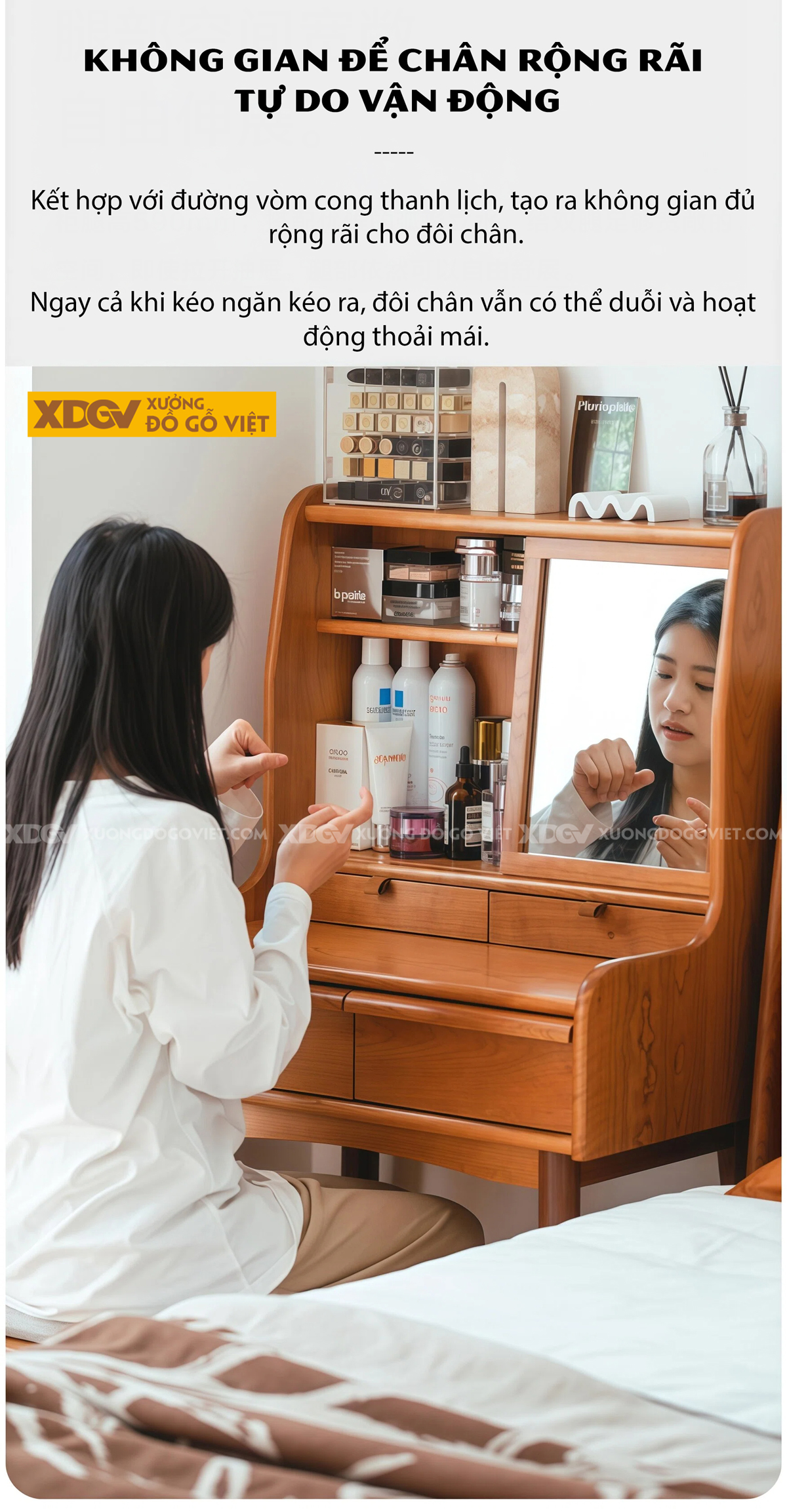 Bộ Bàn Trang Điểm Phòng Ngủ Gỗ Sồi Thiết Kế Đa Tầng Phối Tủ