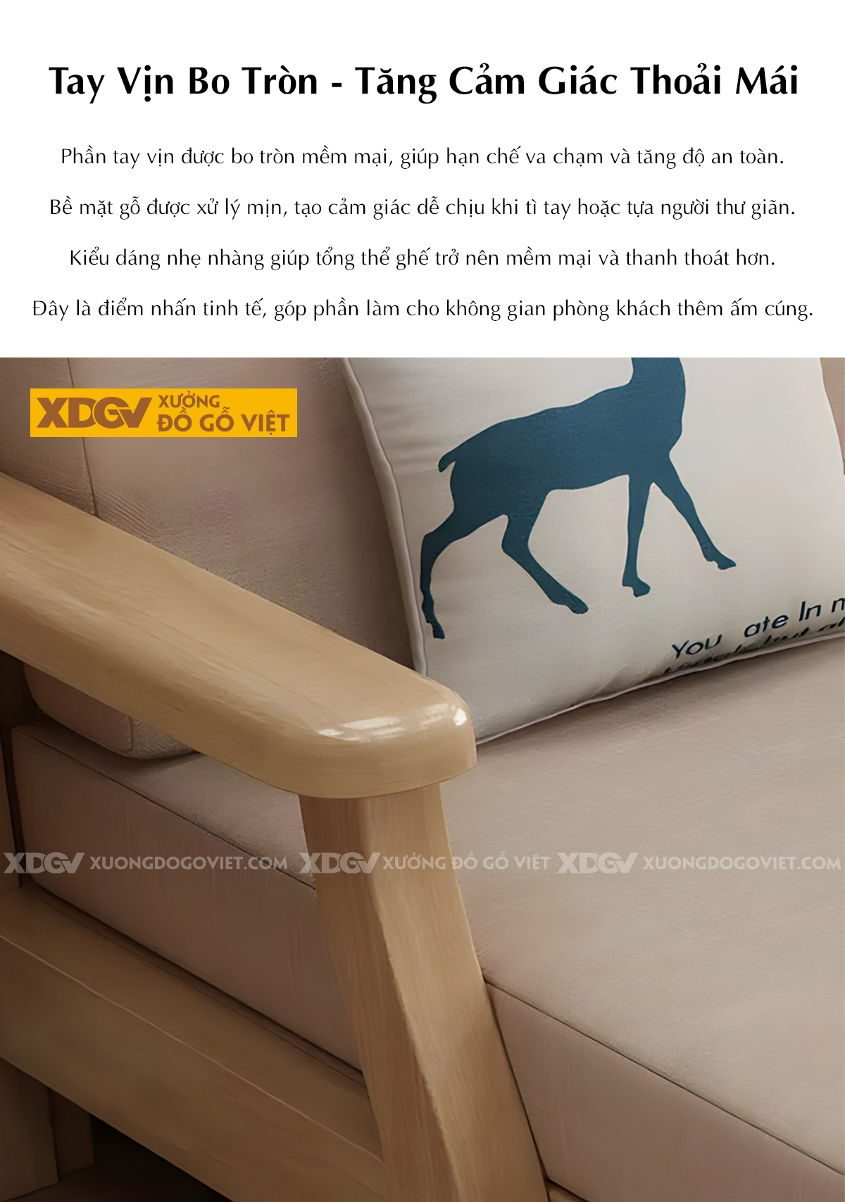 Bộ Ghế Sofa Gia Đình Tựa Thanh Nan Chân Trụ Trước Uốn Cong