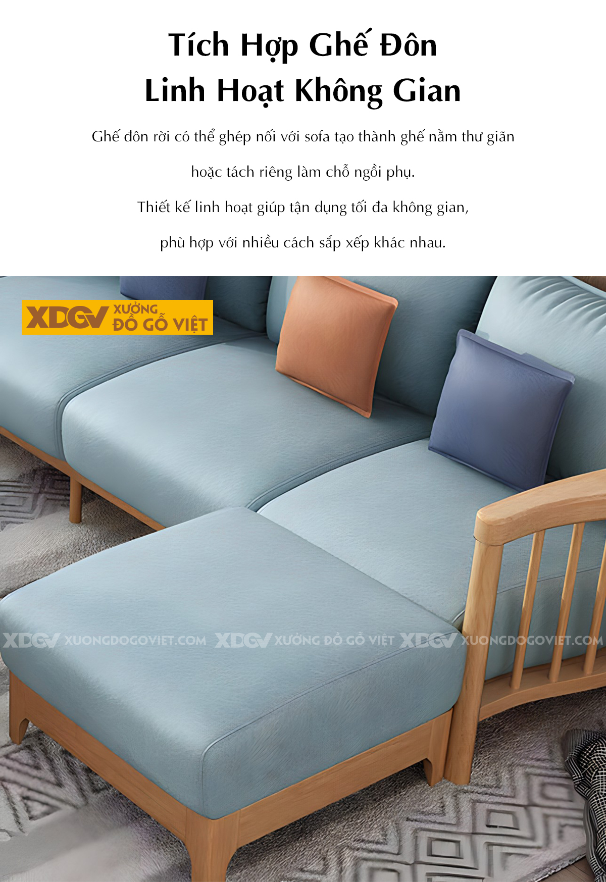 Bộ Ghế Sofa Gỗ Cao Su Tay Uốn Cong Thanh Nan Bọc Nệm Dày