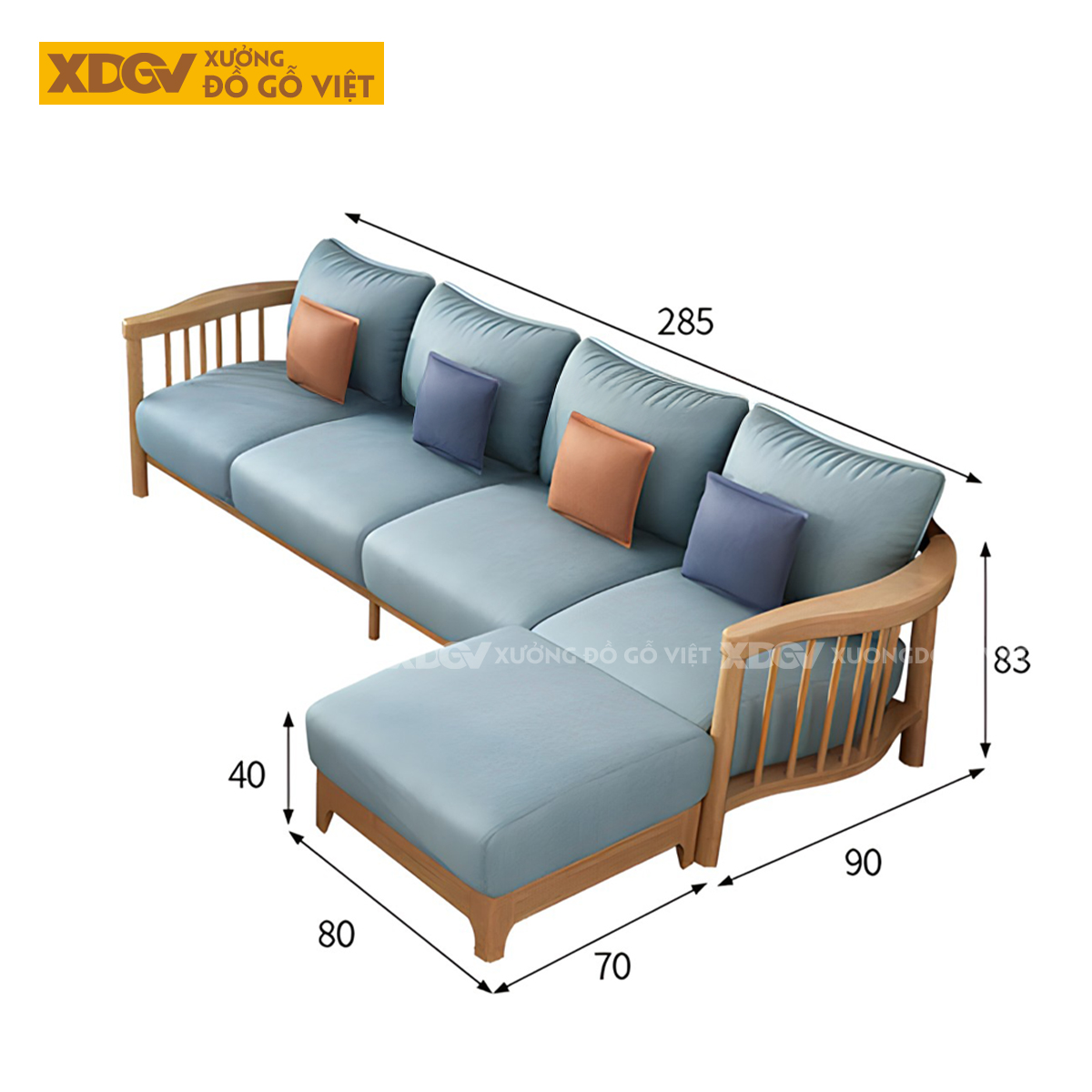 Bộ Ghế Sofa Gỗ Cao Su Tay Uốn Cong Thanh Nan Bọc Nệm Dày