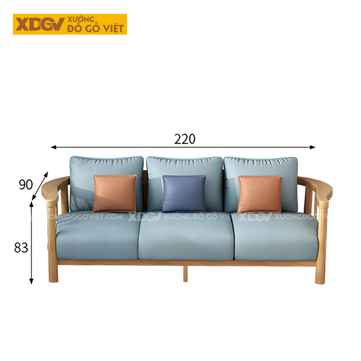 Bộ Ghế Sofa Gỗ Cao Su Tay Uốn Cong Thanh Nan Bọc Nệm Dày