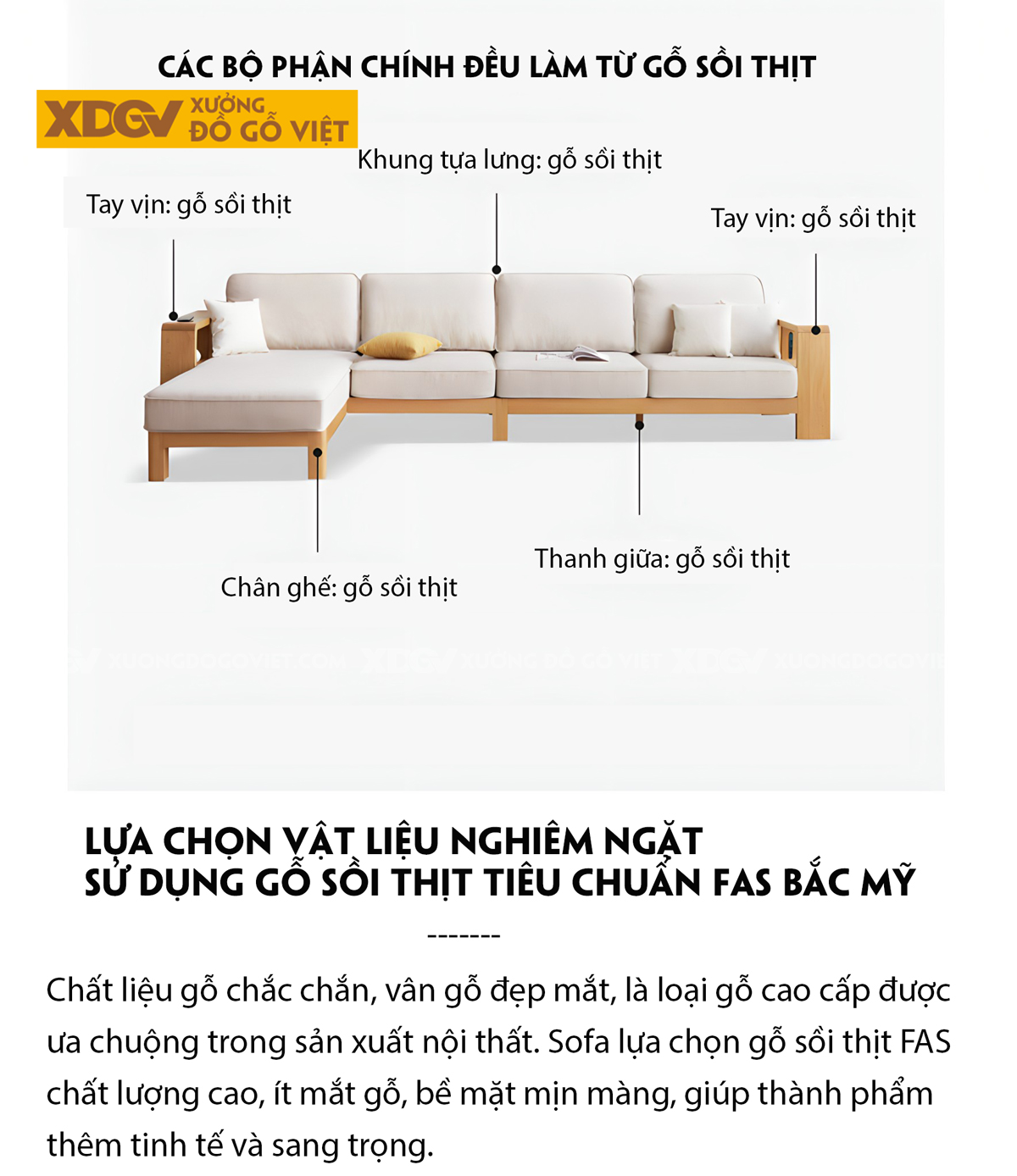 Bộ Ghế Sofa Phòng Khách Sồi Thịt Hiện Đại Tay Kẹp Ngăn Kéo