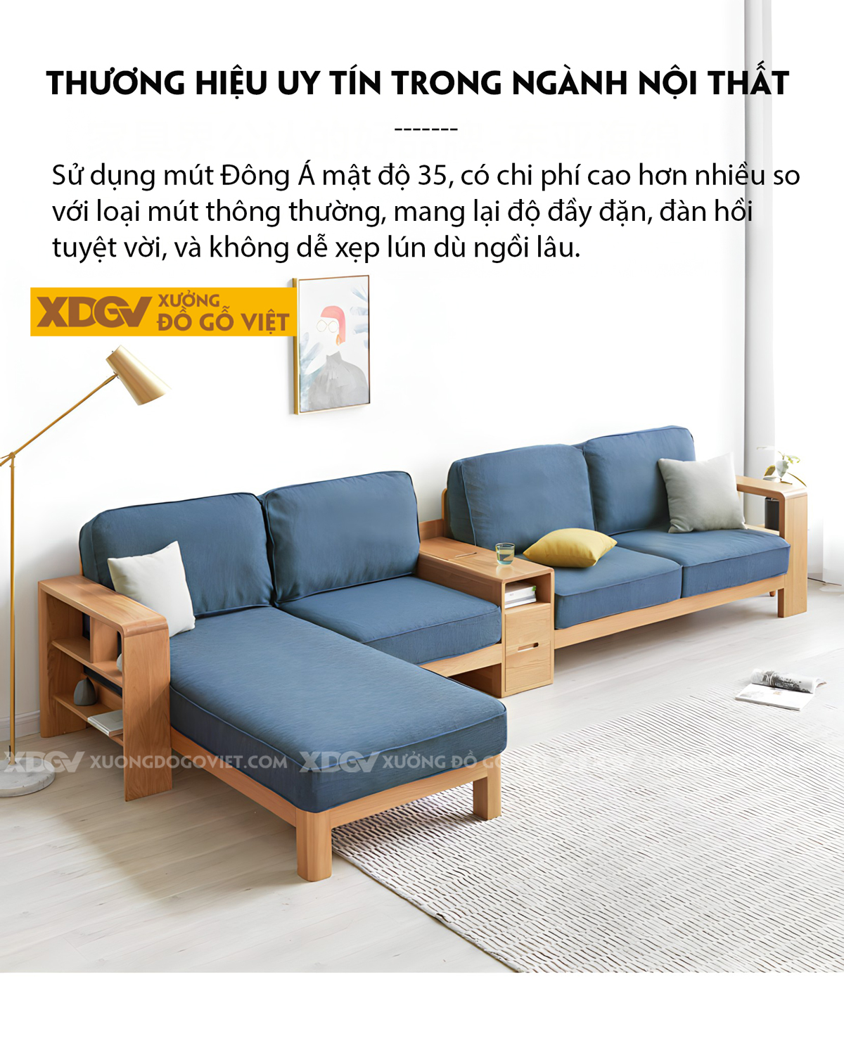 Bộ Ghế Sofa Phòng Khách Sồi Thịt Hiện Đại Tay Kẹp Ngăn Kéo