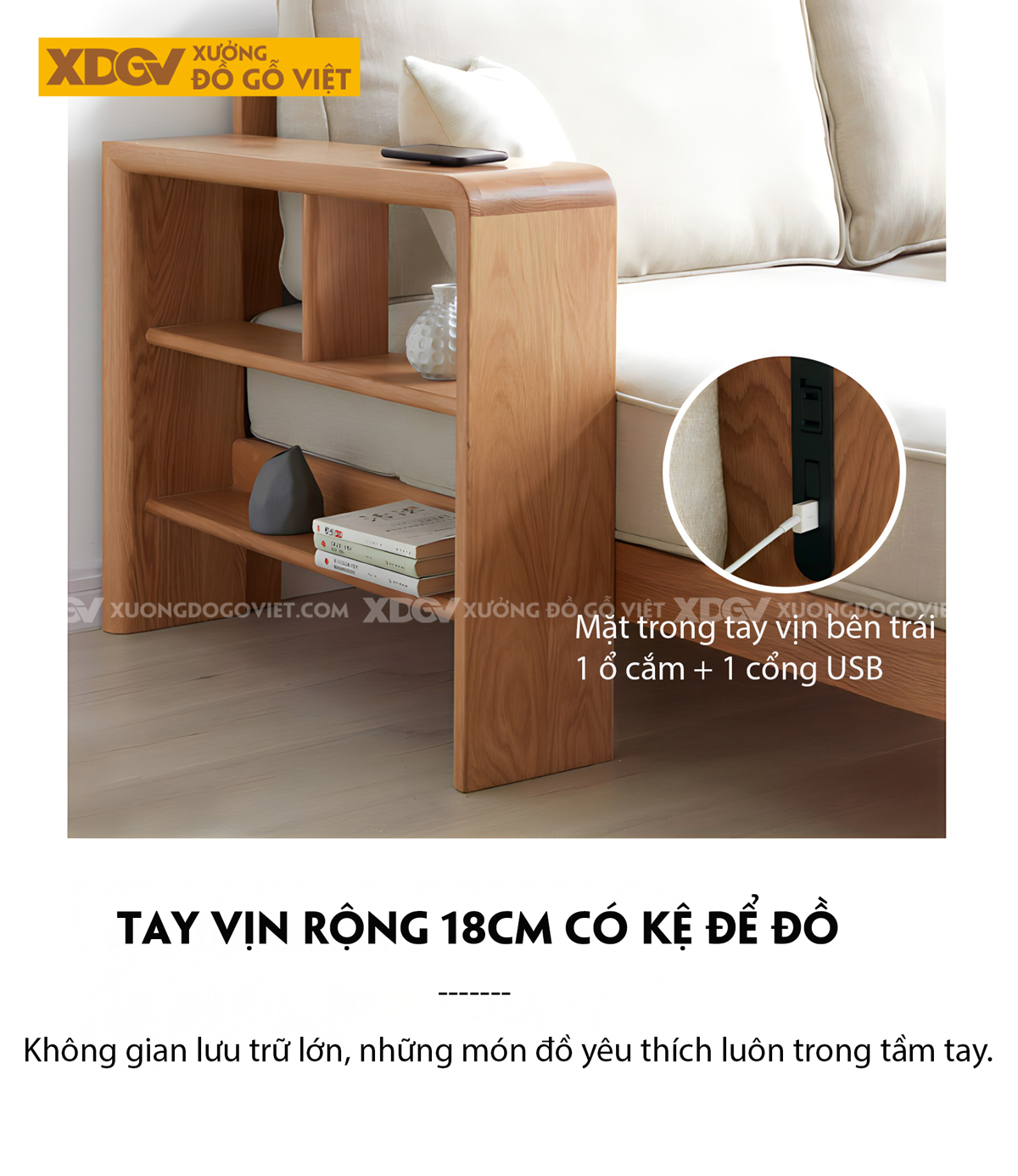 Bộ Ghế Sofa Phòng Khách Sồi Thịt Hiện Đại Tay Kẹp Ngăn Kéo