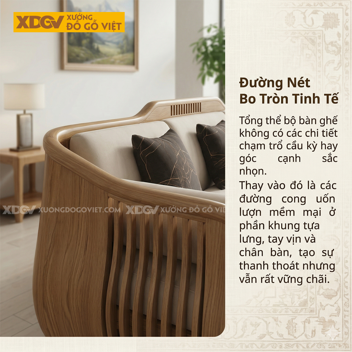 Bộ Sofa Á Đông Hiện Đại Gỗ Sồi Mỹ Dáng Uốn Lượn Nghệ Thuật