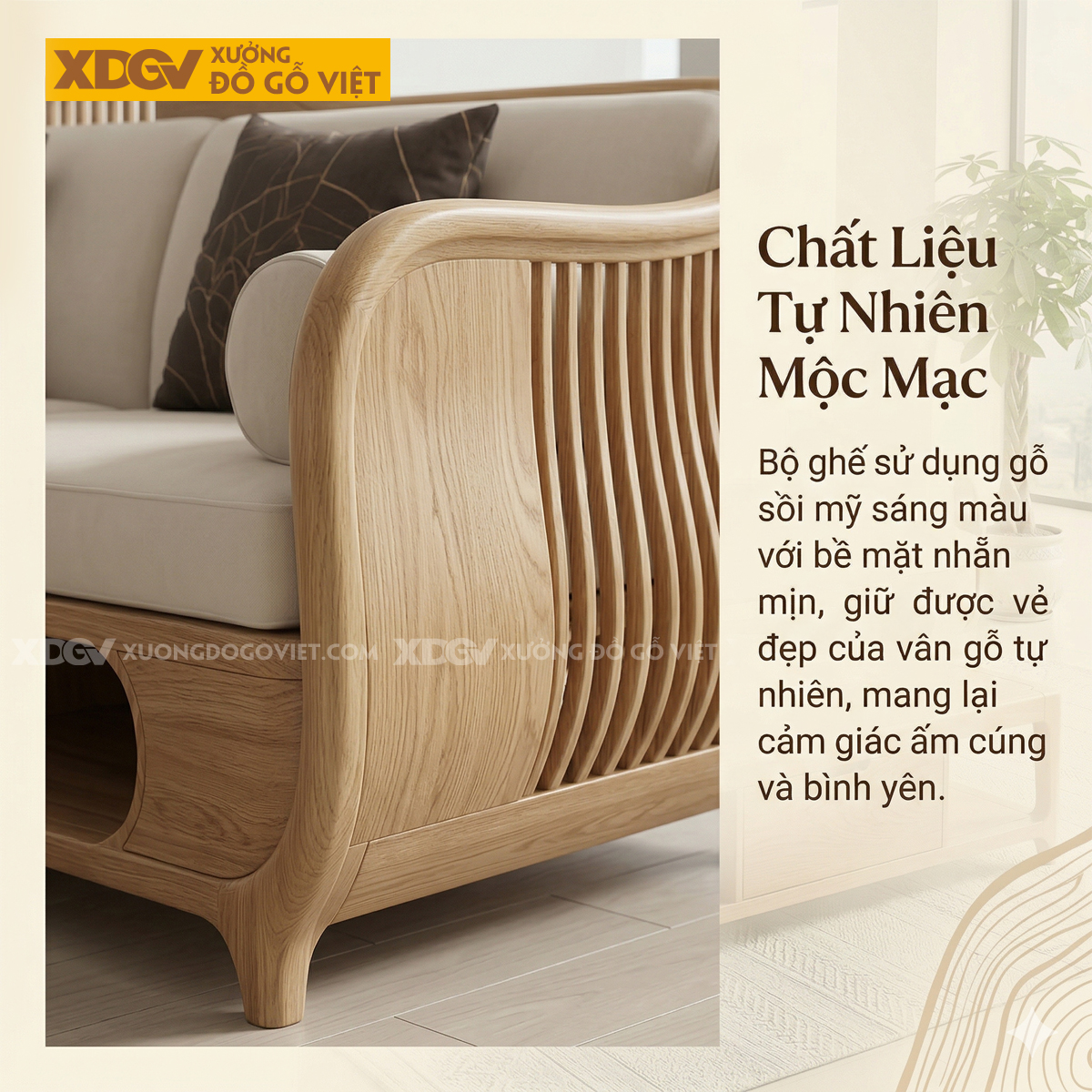 Bộ Sofa Á Đông Hiện Đại Gỗ Sồi Mỹ Dáng Uốn Lượn Nghệ Thuật