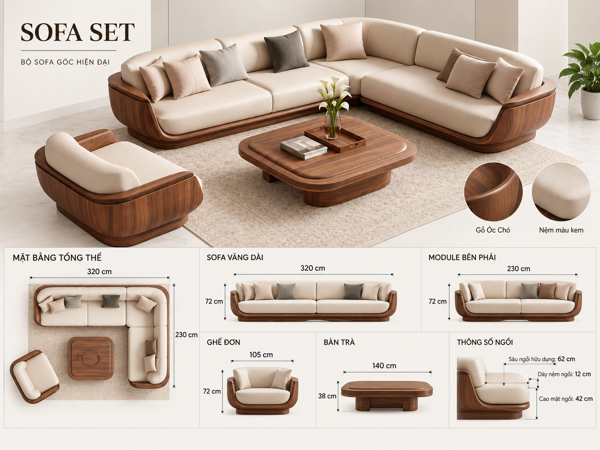 Bộ Sofa Bọc Nệm Da Cao Cấp Góc L Sang Trọng, Đẳng Cấp Mới