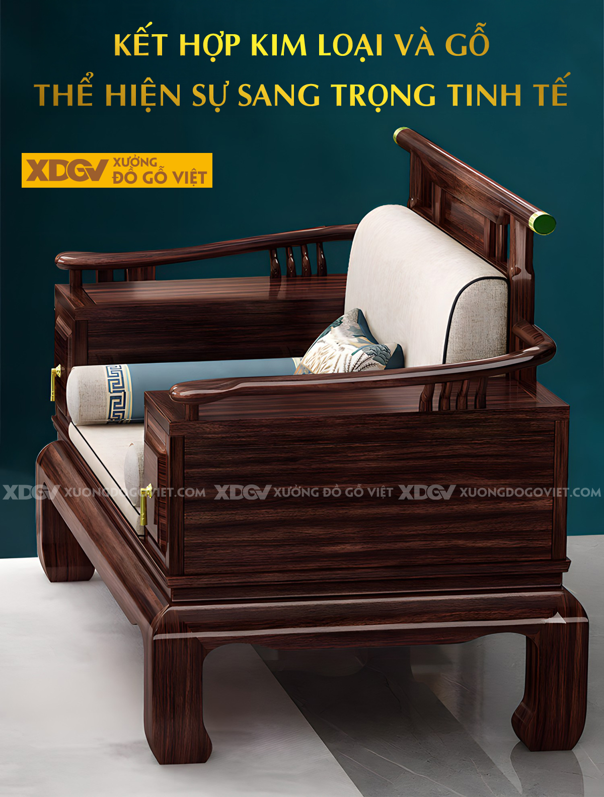 Bộ Sofa Căm Xe Phòng Khách Á Đông Chân Quỳ Sang Trọng