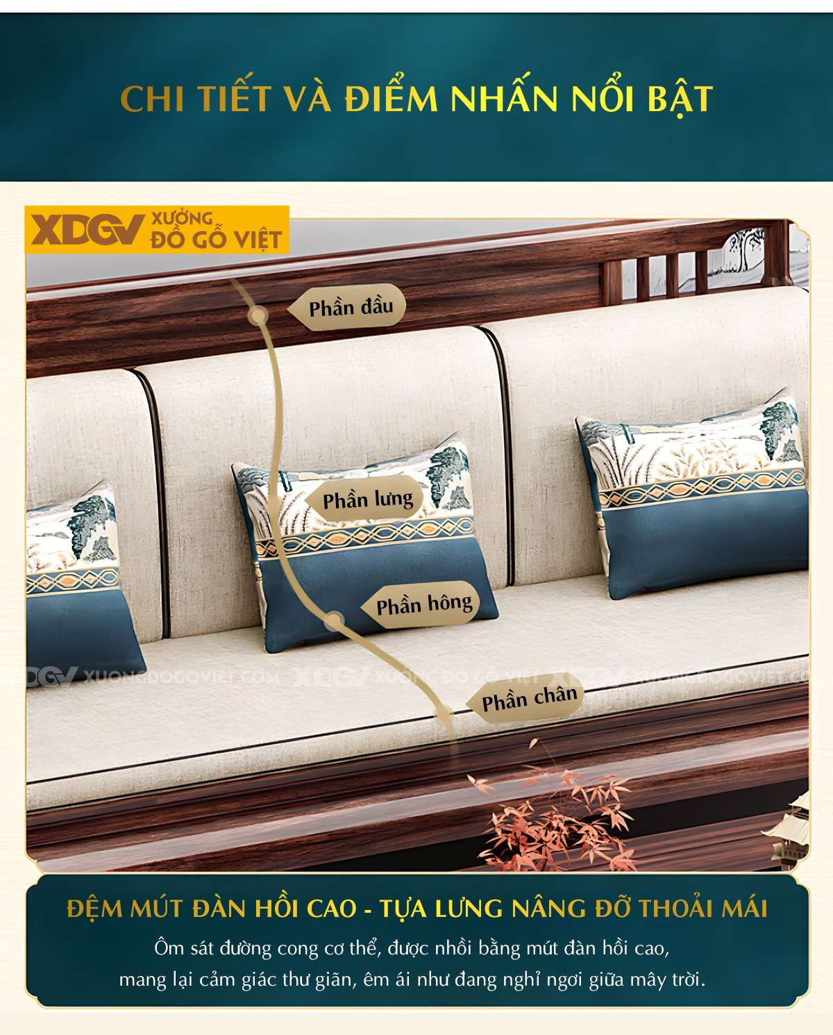 Bộ Sofa Căm Xe Phòng Khách Á Đông Chân Quỳ Sang Trọng