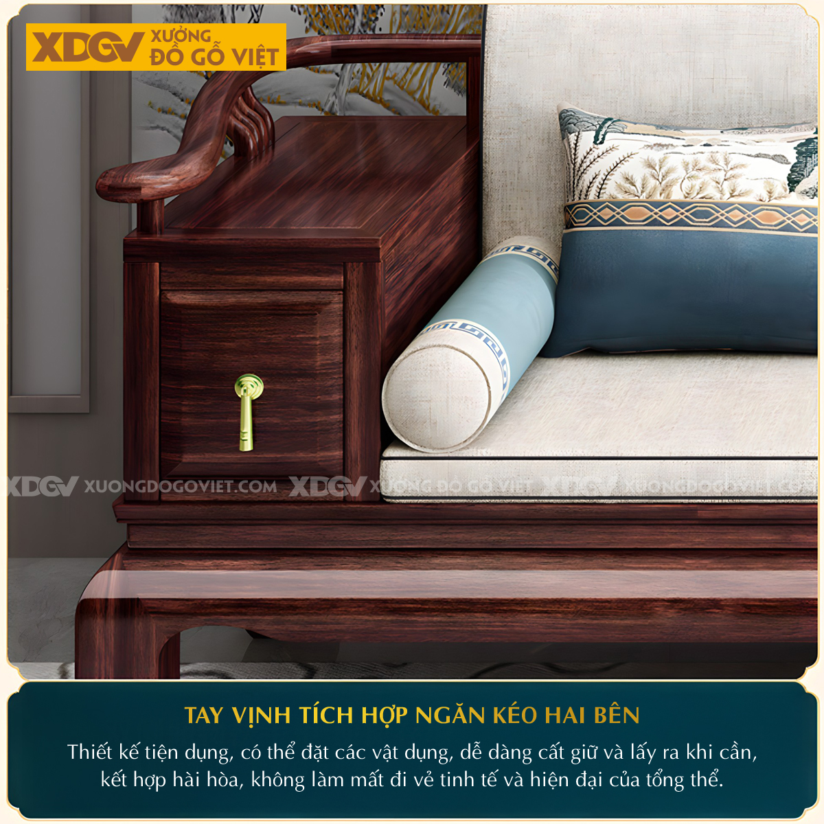 Bộ Sofa Căm Xe Phòng Khách Á Đông Chân Quỳ Sang Trọng