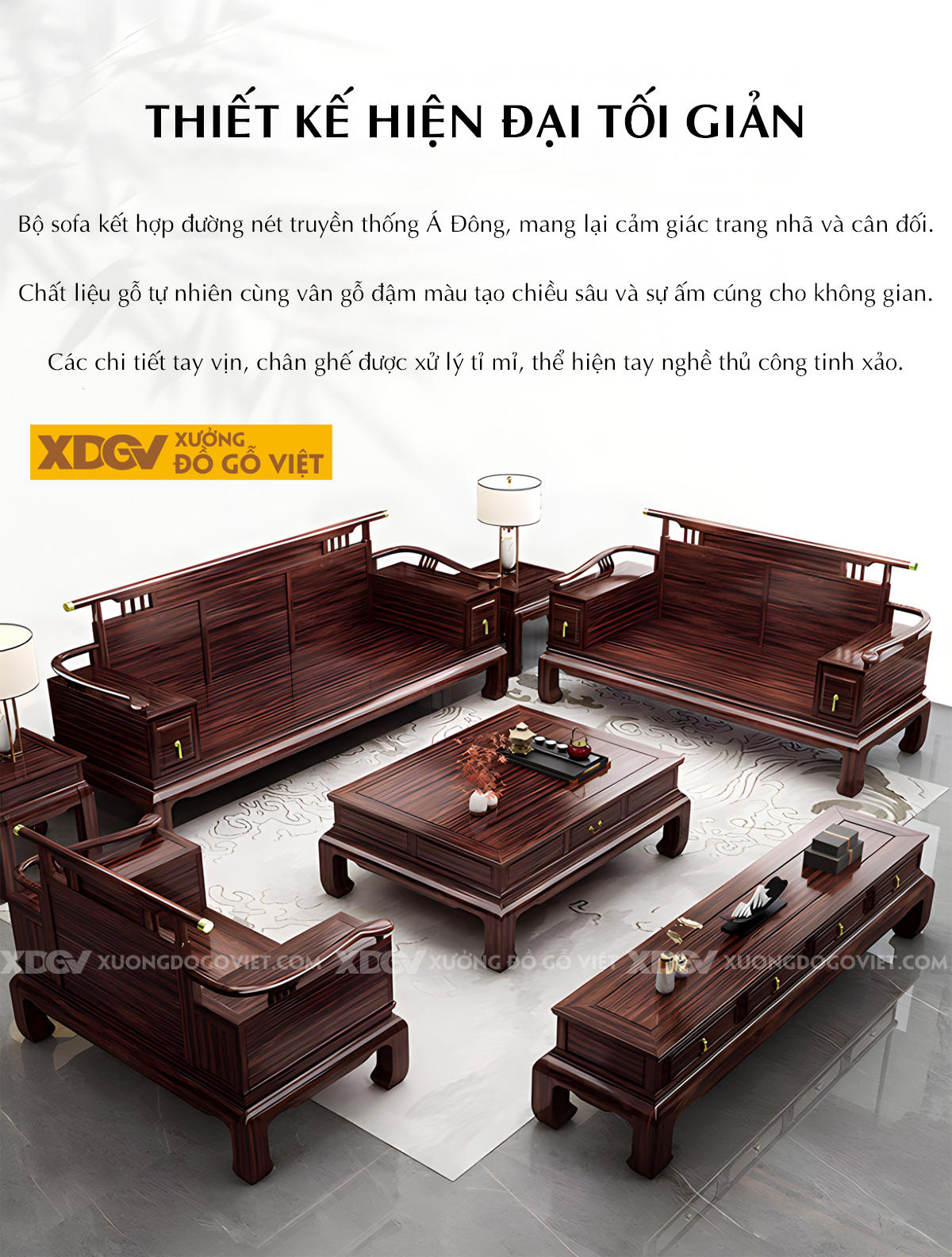 Bộ Sofa Căm Xe Phòng Khách Á Đông Chân Quỳ Sang Trọng