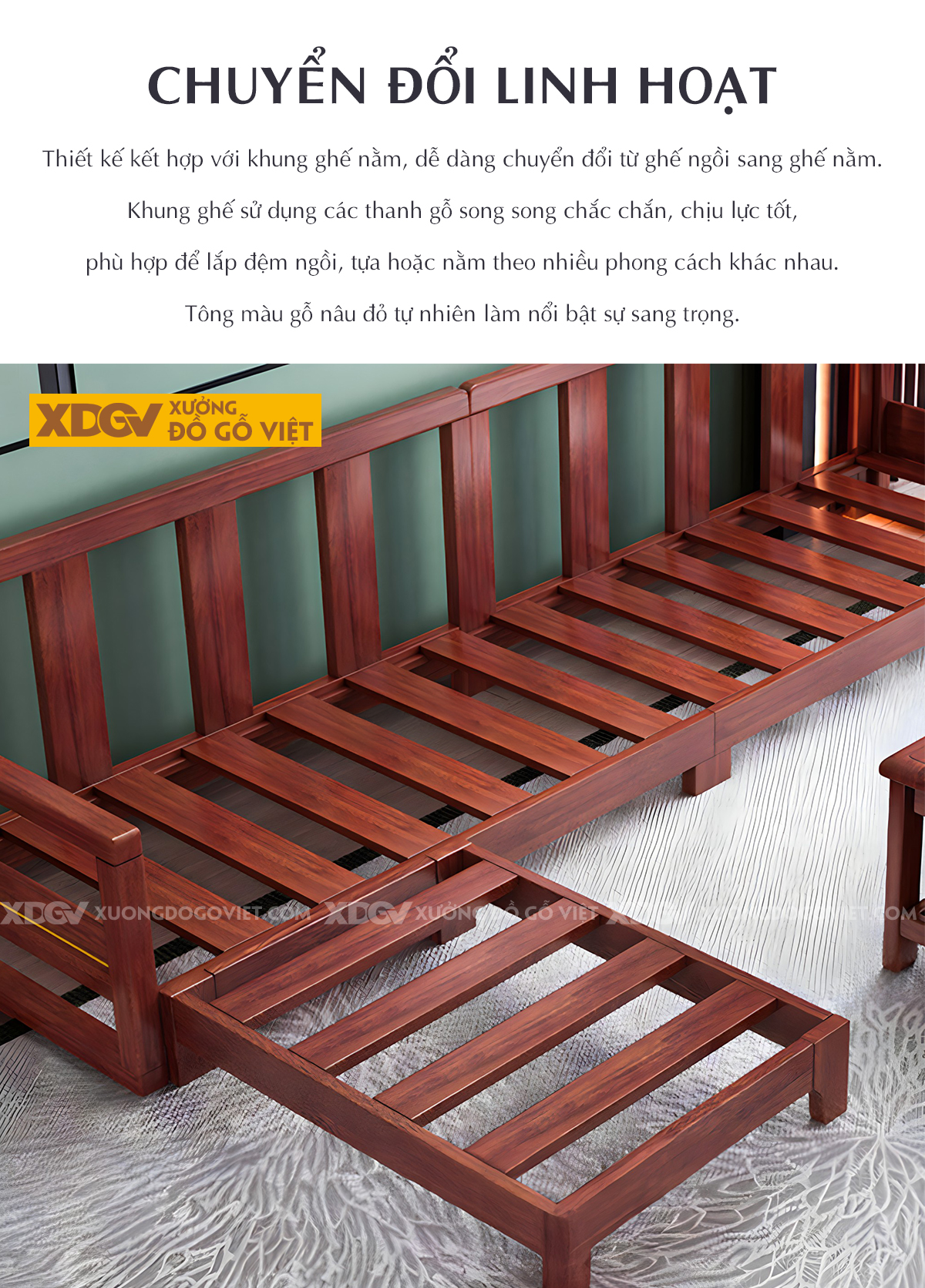 Bộ Sofa Căm Xe Phòng Khách Hiện Đại Chân Hộp Tựa Nan Gỗ