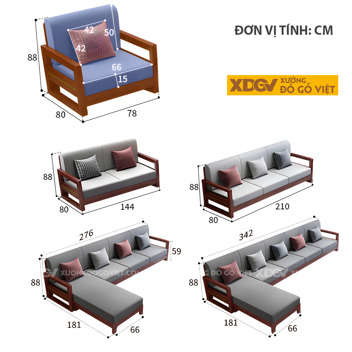 Bộ Sofa Căm Xe Phòng Khách Hiện Đại Chân Hộp Tựa Nan Gỗ