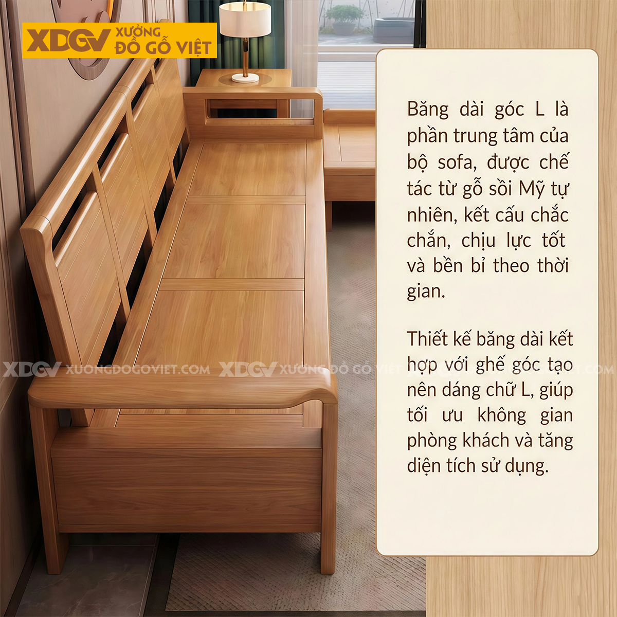 Bộ Sofa Gỗ Sồi Mỹ 4 Món Tựa Lưng Bảng Lớn