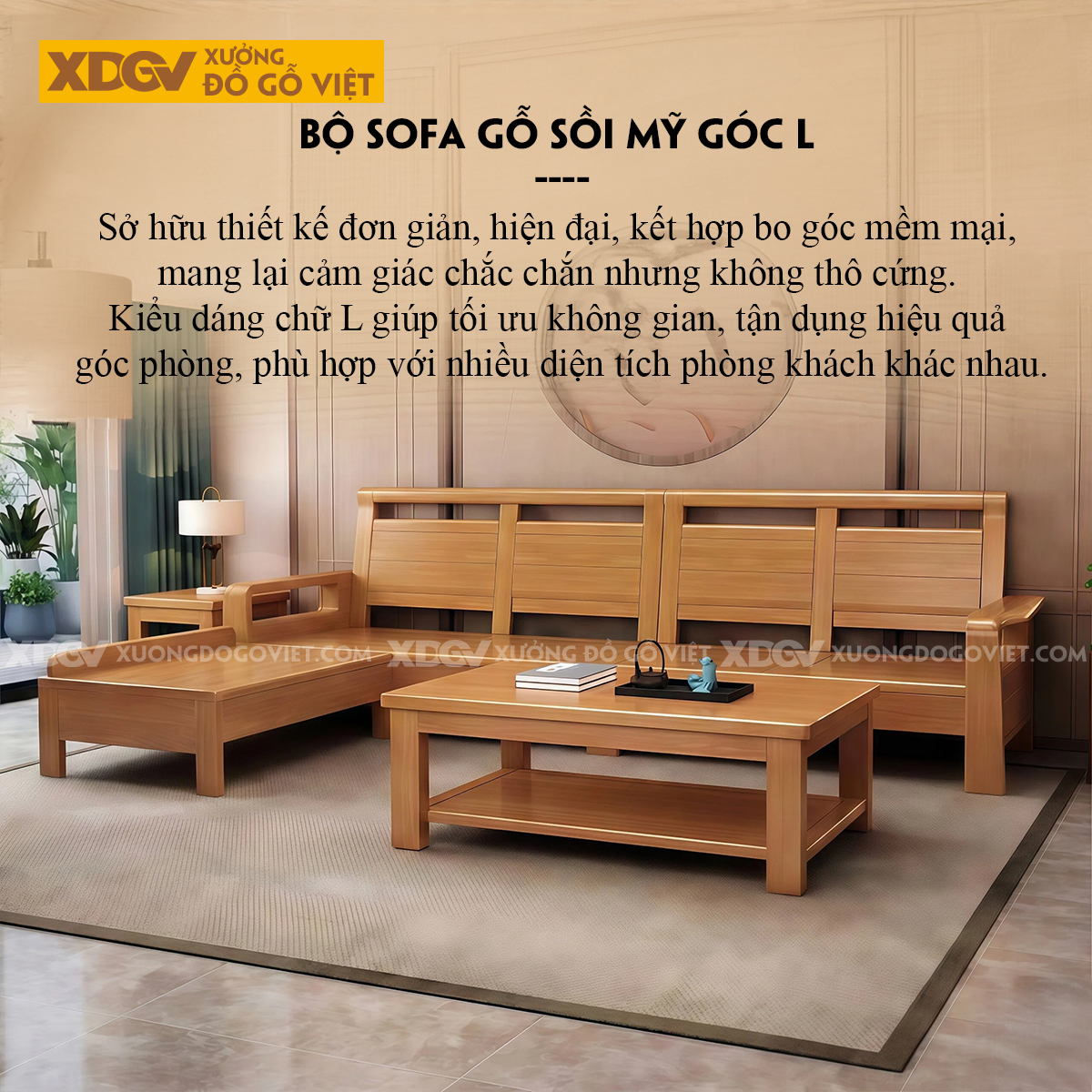 Bộ Sofa Gỗ Sồi Mỹ 4 Món Tựa Lưng Bảng Lớn