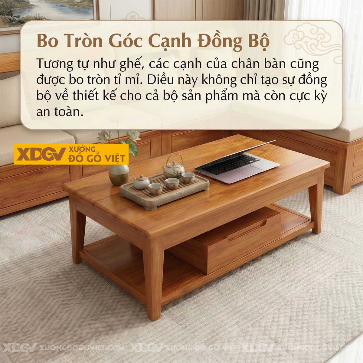 Bộ Sofa Góc L Phòng Khách Gỗ Lim Tựa Thoáng Khí Họa Tiết Sọc