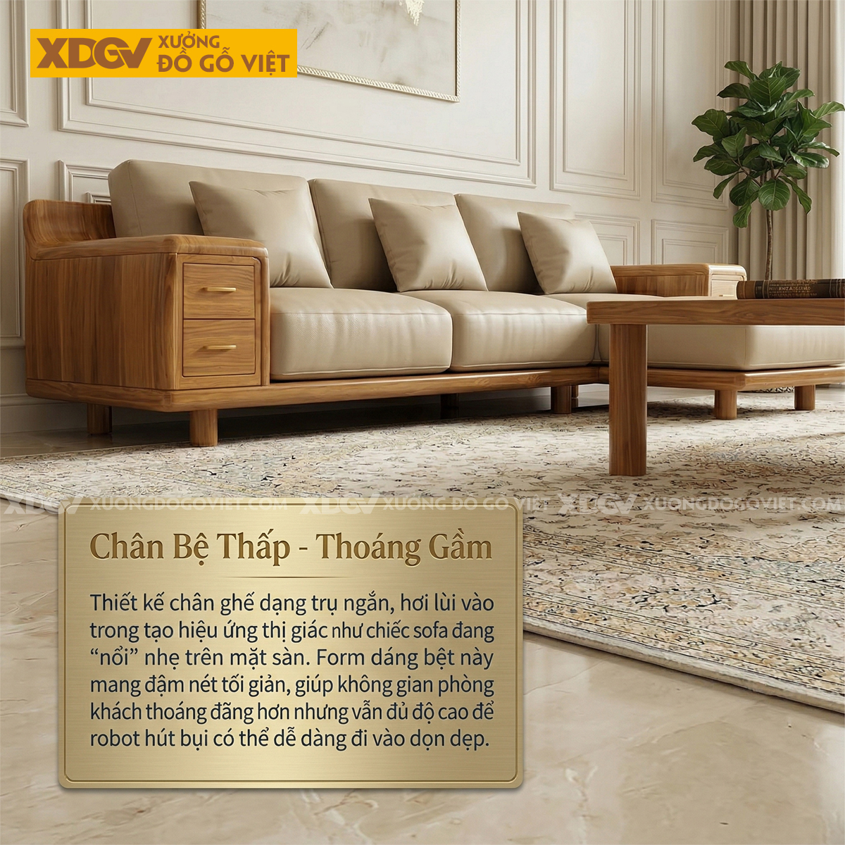 Bộ Sofa Hiện Đại Gõ Đỏ Phối Tay Ngăn Kéo Kèm Tựa Thoáng Khí