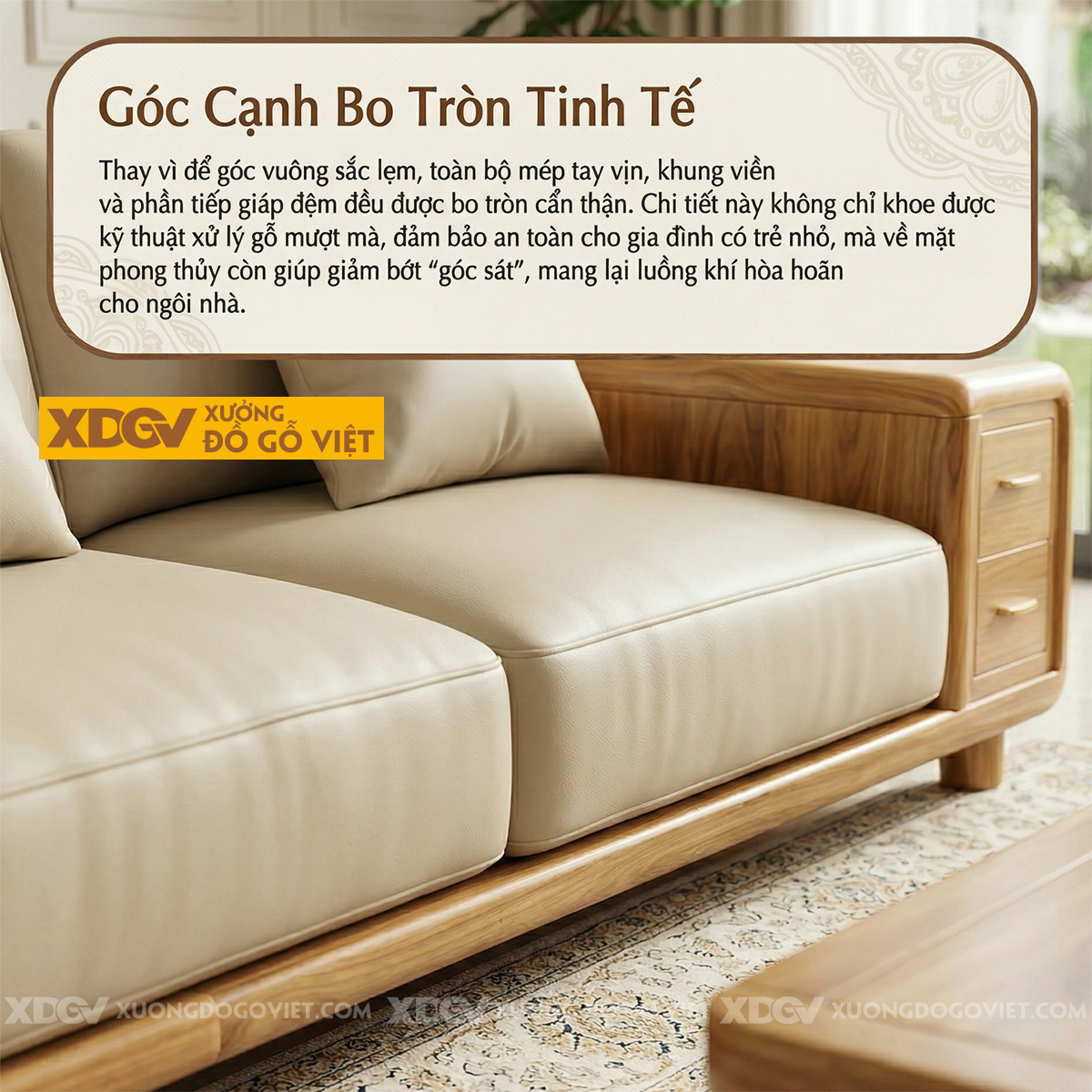 Bộ Sofa Hiện Đại Gõ Đỏ Phối Tay Ngăn Kéo Kèm Tựa Thoáng Khí
