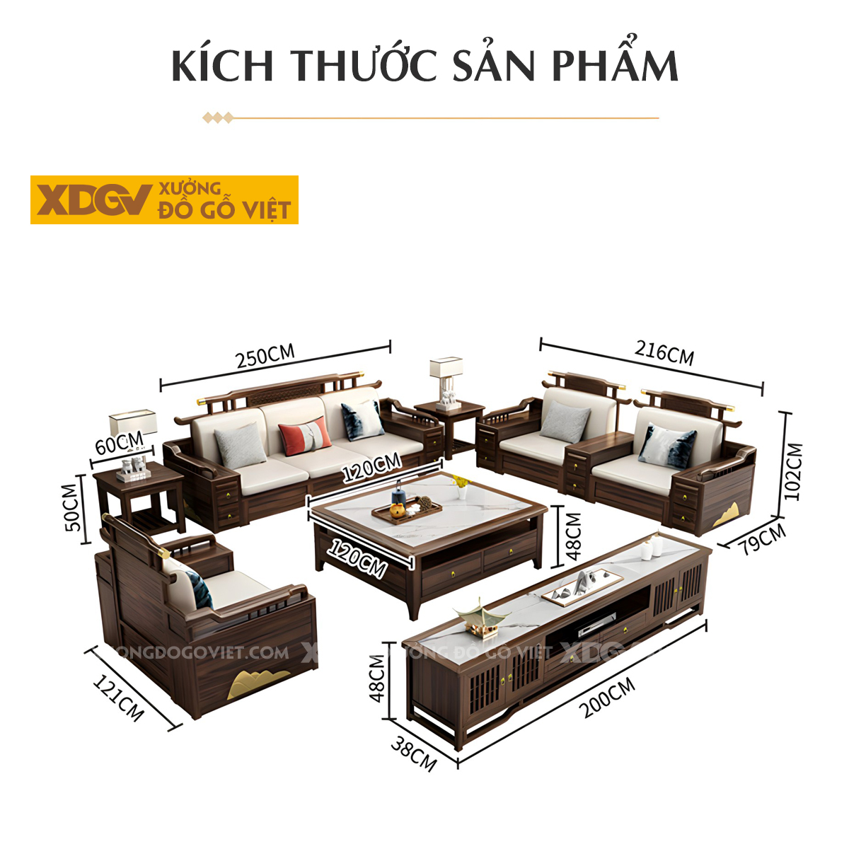 Bộ Sofa Óc Chó Phòng Khách Trung Hoa Á Đông Đẹp Sang Trọng