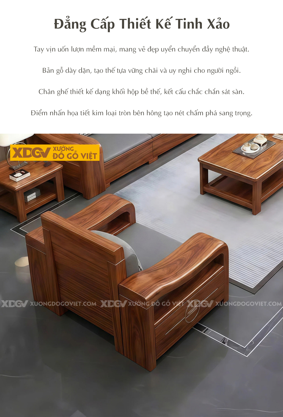 Bộ Sofa Phòng Khách Gỗ Gõ Đỏ Tay Cong Nghệ Thuật Độc Đáo