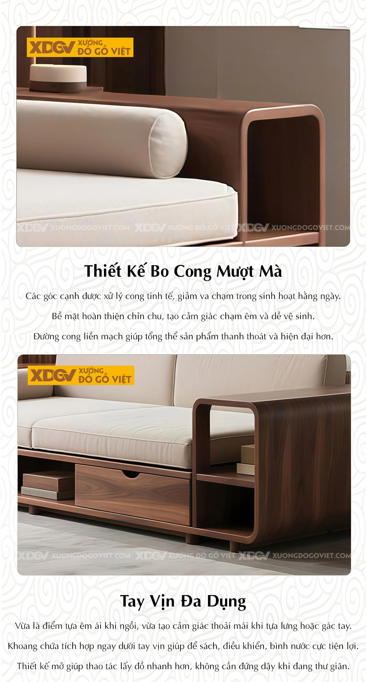 Bộ Sofa Phòng Khách Gỗ Óc Chó Tay Vịn Bản Lớn Dạng Hộp Vuông