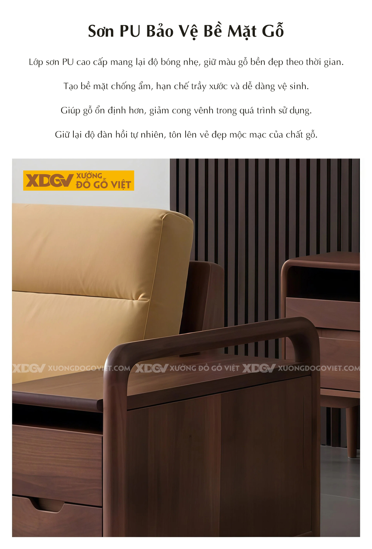 Bộ Sofa Phòng Khách Gỗ Óc Chó Tay Vịn Bản Lớn Dạng Hộp Vuông