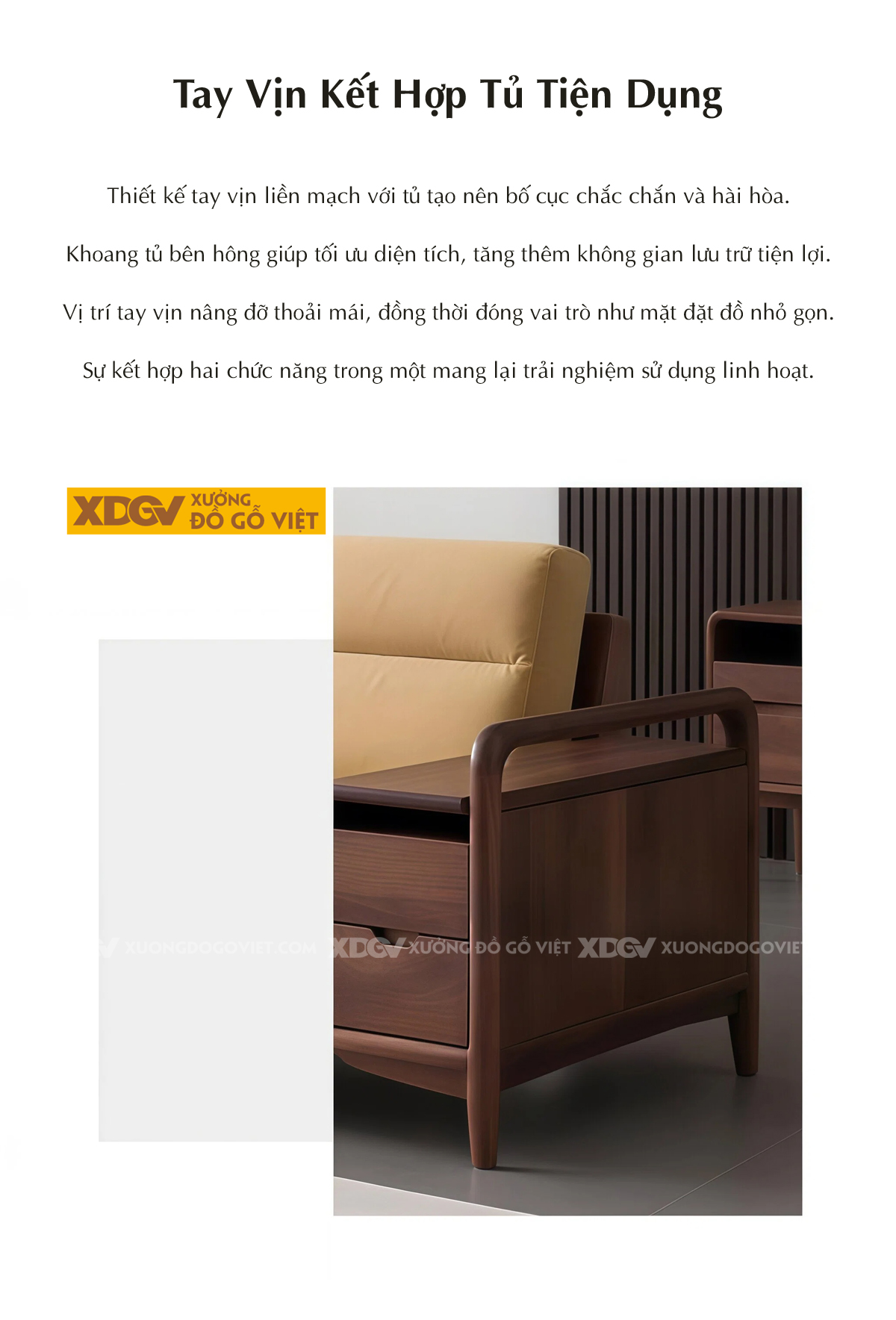 Bộ Sofa Phòng Khách Gỗ Óc Chó Tay Vịn Bản Lớn Dạng Hộp Vuông