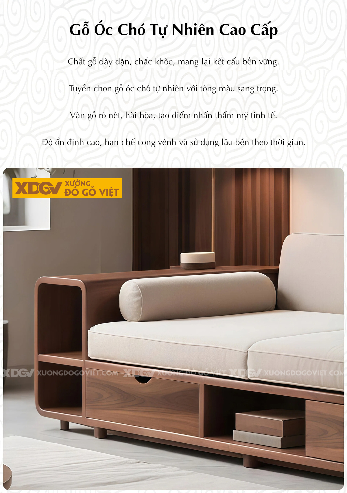 Bộ Sofa Phòng Khách Gỗ Óc Chó Tay Vịn Bản Lớn Dạng Hộp Vuông