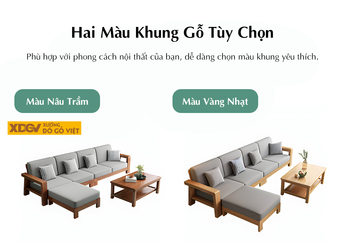 Bộ Sofa Phòng Khách Gỗ Sồi Bọc Nệm Tối Giản Tựa Nan Mới