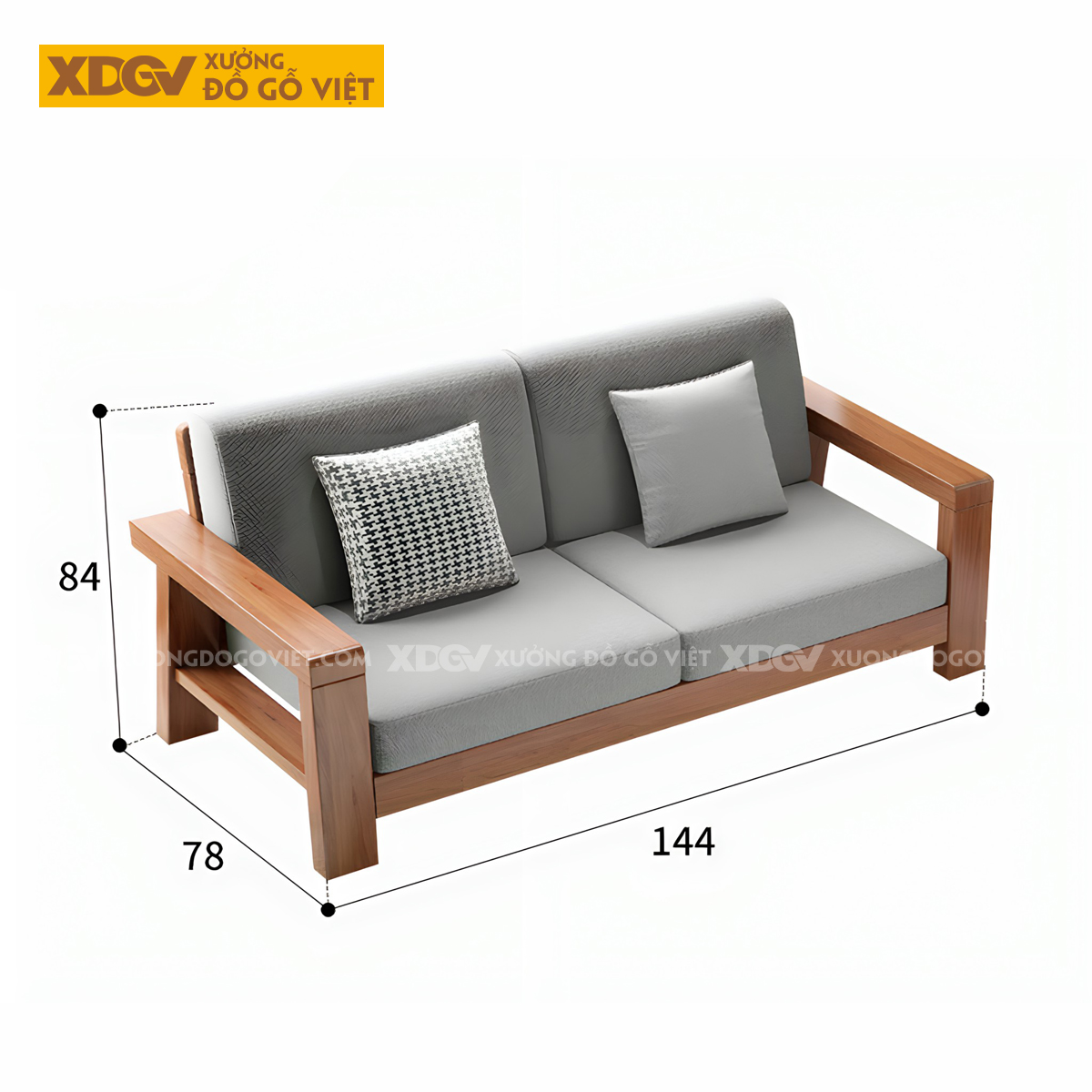 Bộ Sofa Phòng Khách Gỗ Sồi Bọc Nệm Tối Giản Tựa Nan Mới