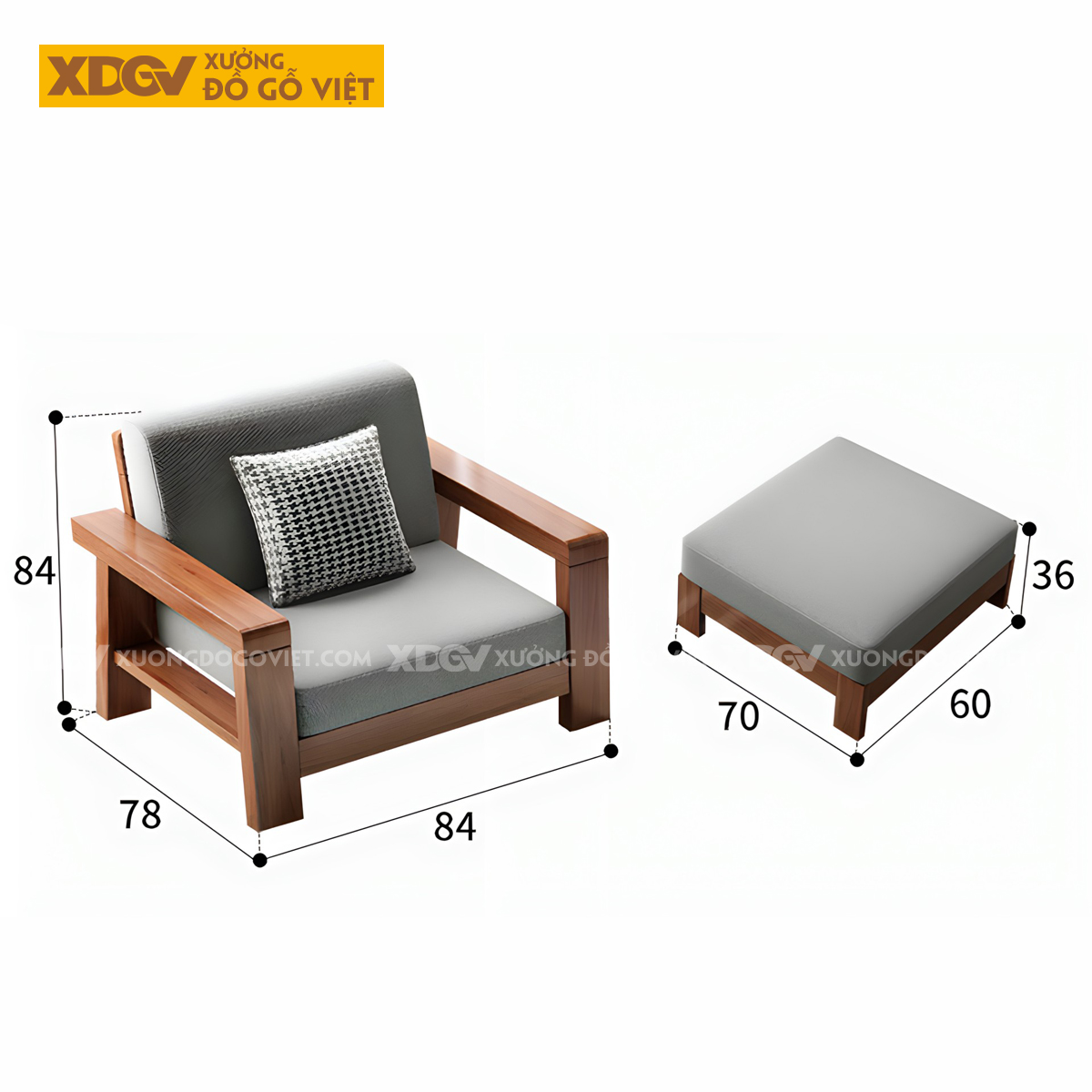 Bộ Sofa Phòng Khách Gỗ Sồi Bọc Nệm Tối Giản Tựa Nan Mới