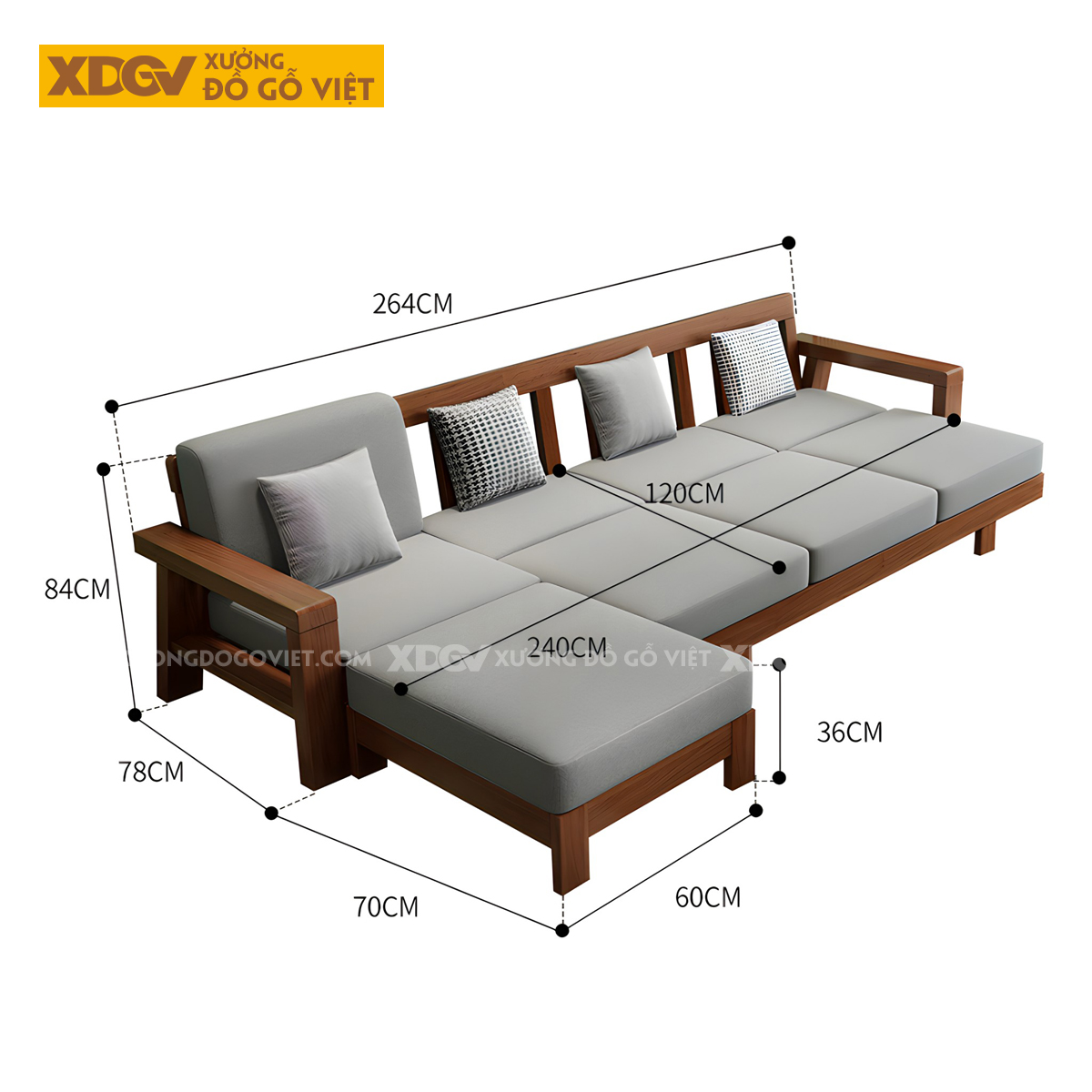 Bộ Sofa Phòng Khách Gỗ Sồi Bọc Nệm Tối Giản Tựa Nan Mới
